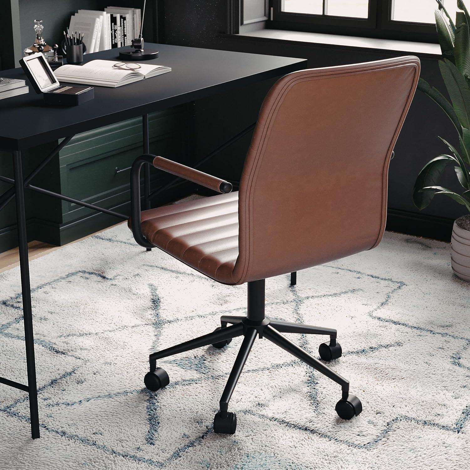 Hargrove Taytum Mid-Back Swivel Faux Leather Desk Chair with Padded Seat and Arms by Martha Stewart