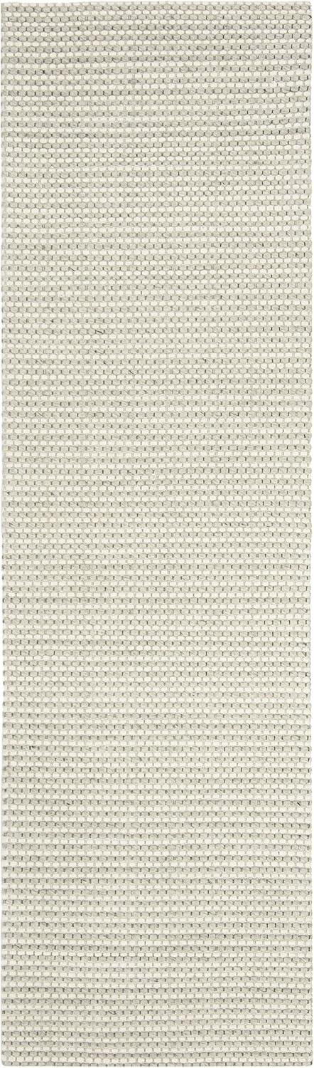 Sophisticated Silver & Ivory Handwoven Wool Runner Rug - 2'3" x 20'