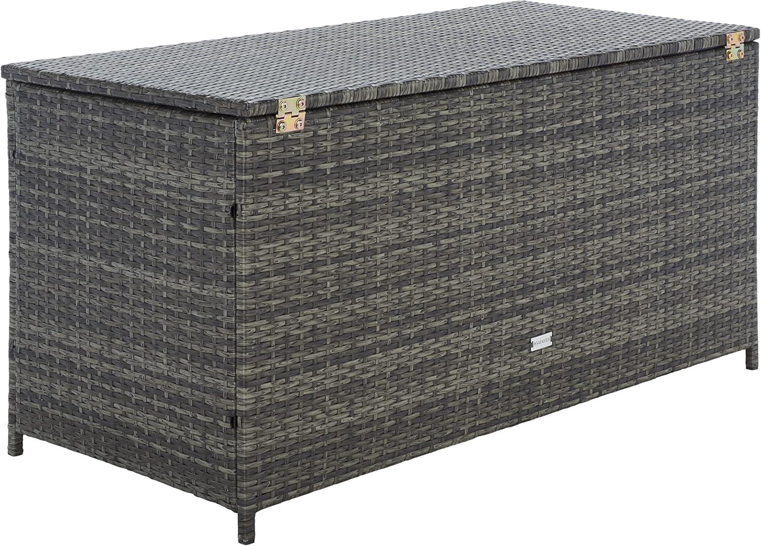 Oliveira Outdoor Cushion Deck Box - Grey Brown/White Cushion - Safavieh