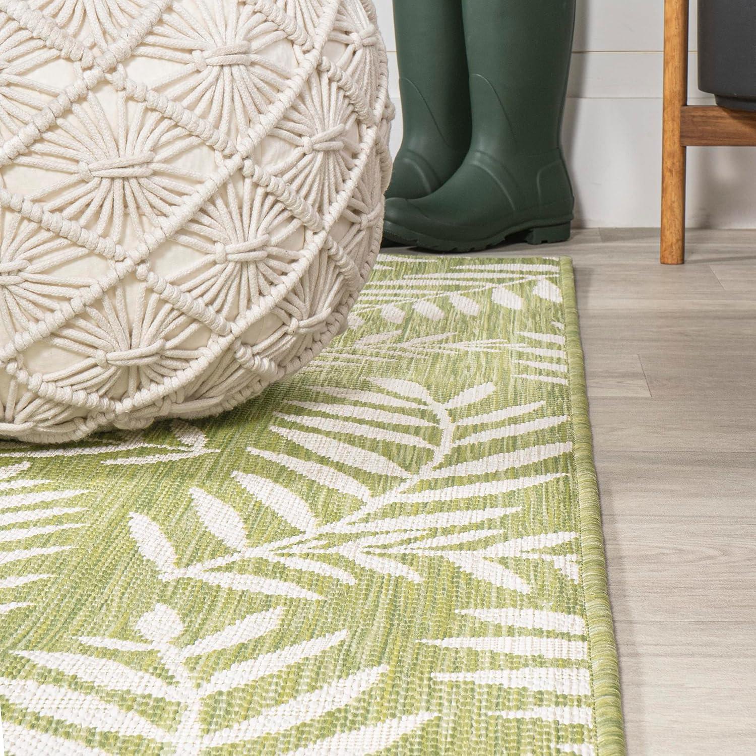 2' x 8' Nevis Palm Frond Indoor/Outdoor Runner Rug, Green/Cream - JONATHAN Y