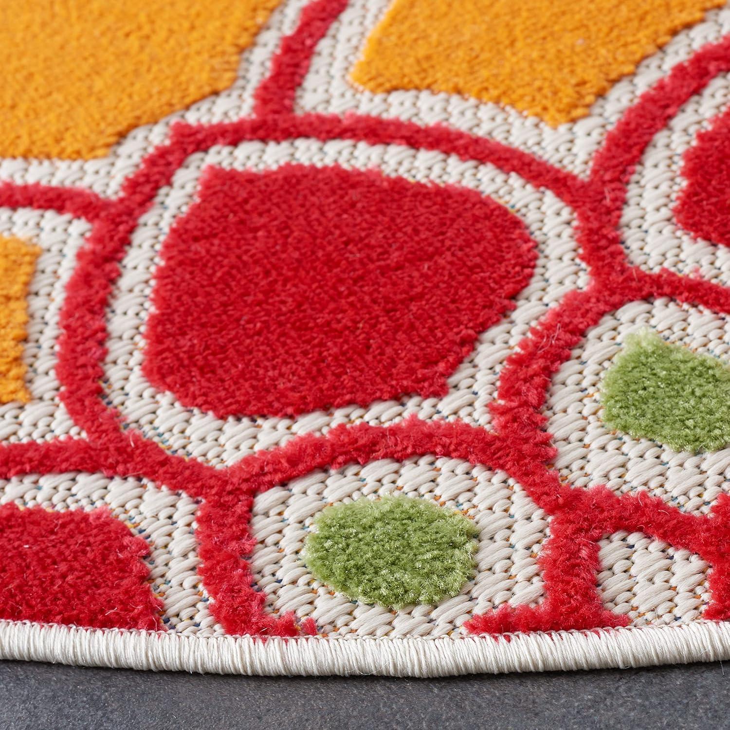 SAFAVIEH Cabana Molly Floral Indoor/Outdoor Area Rug, Ivory/Orange, 4' x 4' Round