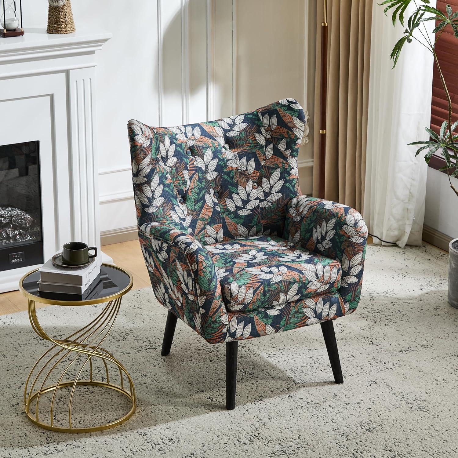 Christopher Knight Home Faschia Mid Century Modern Accent Chair, Fabric Living Room Lounge Chair, Home Office Upholstered Single Sofa, Comfy Reading Chair for Bed Room, Multicolor Floral Print
