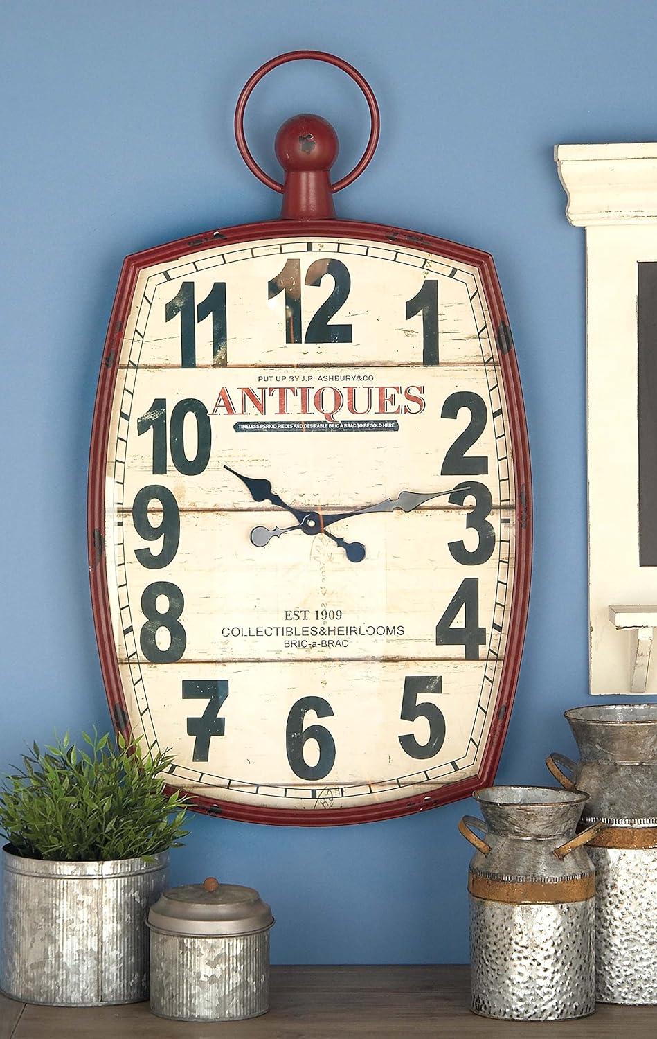 XL Red and White Vintage Metal Wall Clock