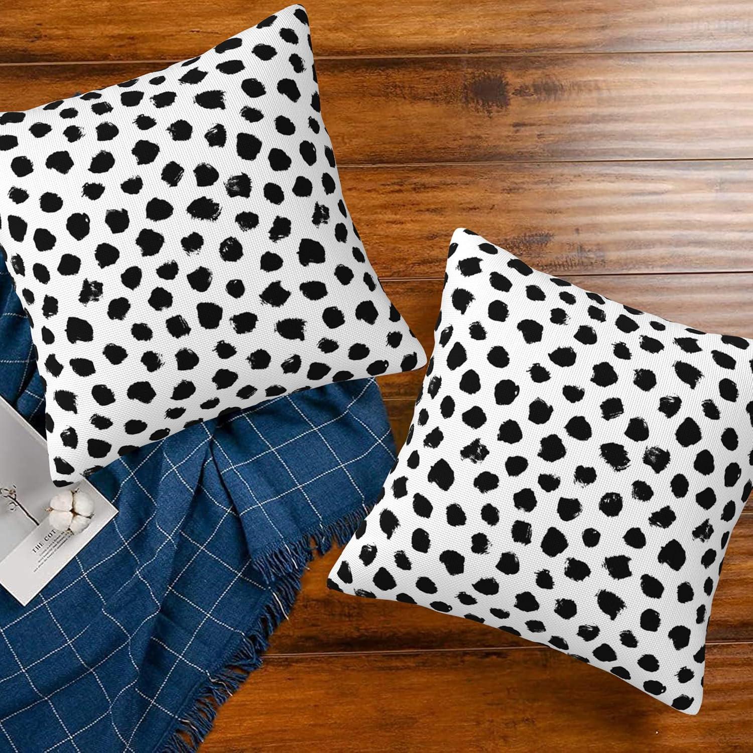 Polka Dots Decorative Throw Pillow Cover Case Brush Strokes Dots Cotton Linen Outdoor Pillow Cases Square Cushion Covers for Sofa Couch Bed Car 18x18 inch Black