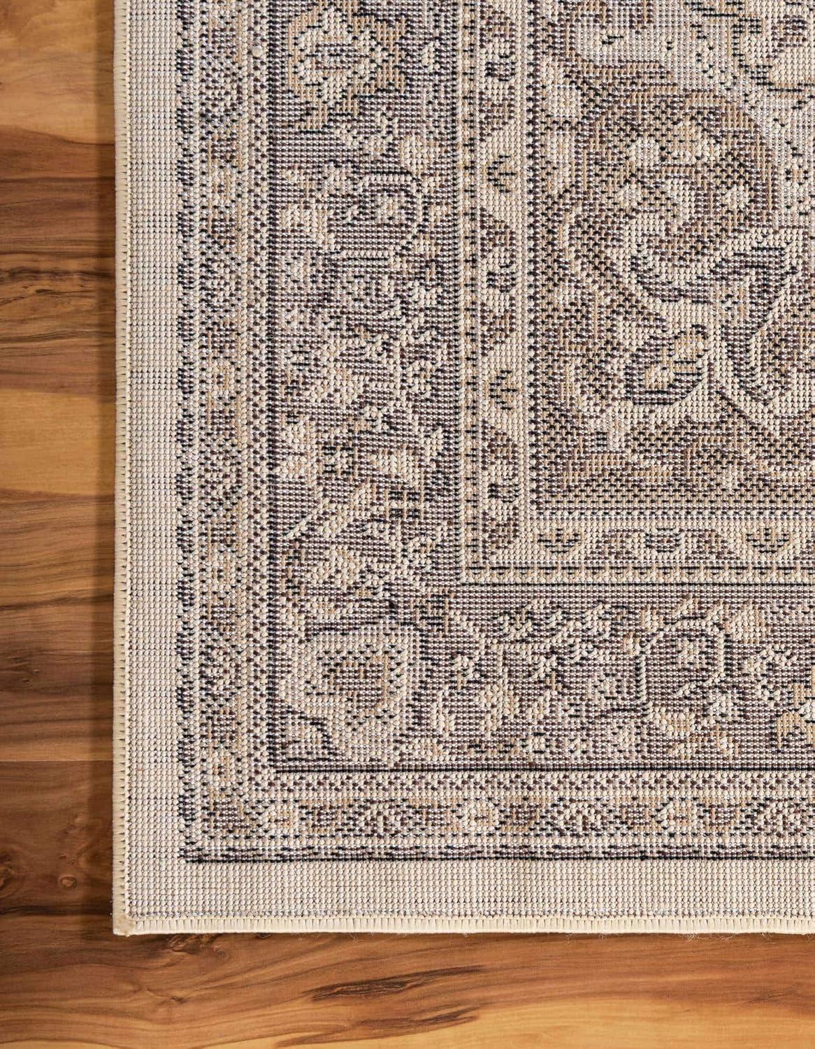 Elegant Ivory Medallion 6' x 9' Easy-Care Synthetic Area Rug