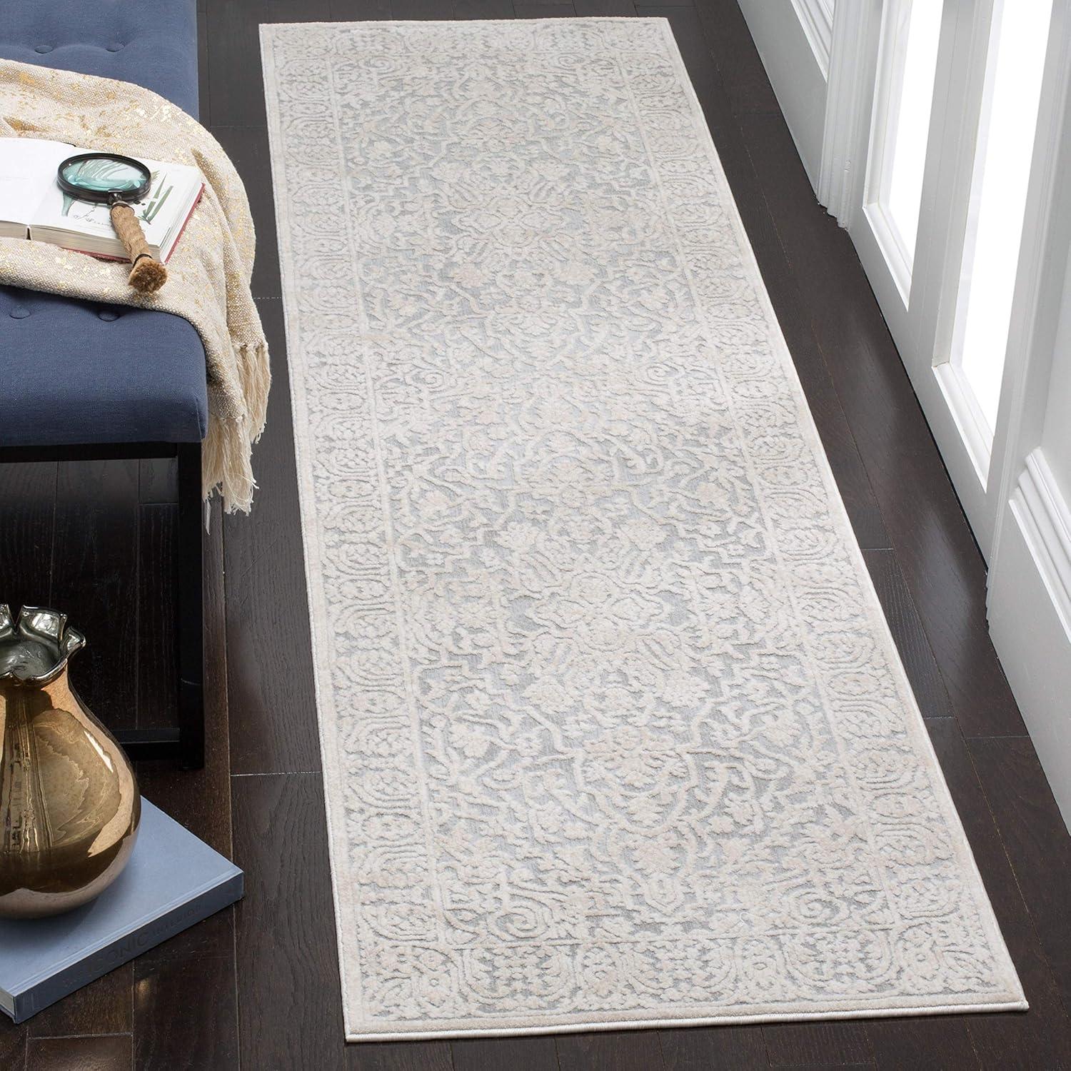 Elegant Floral Grace 2'3" x 10' Hand-Knotted Light Grey Runner Rug