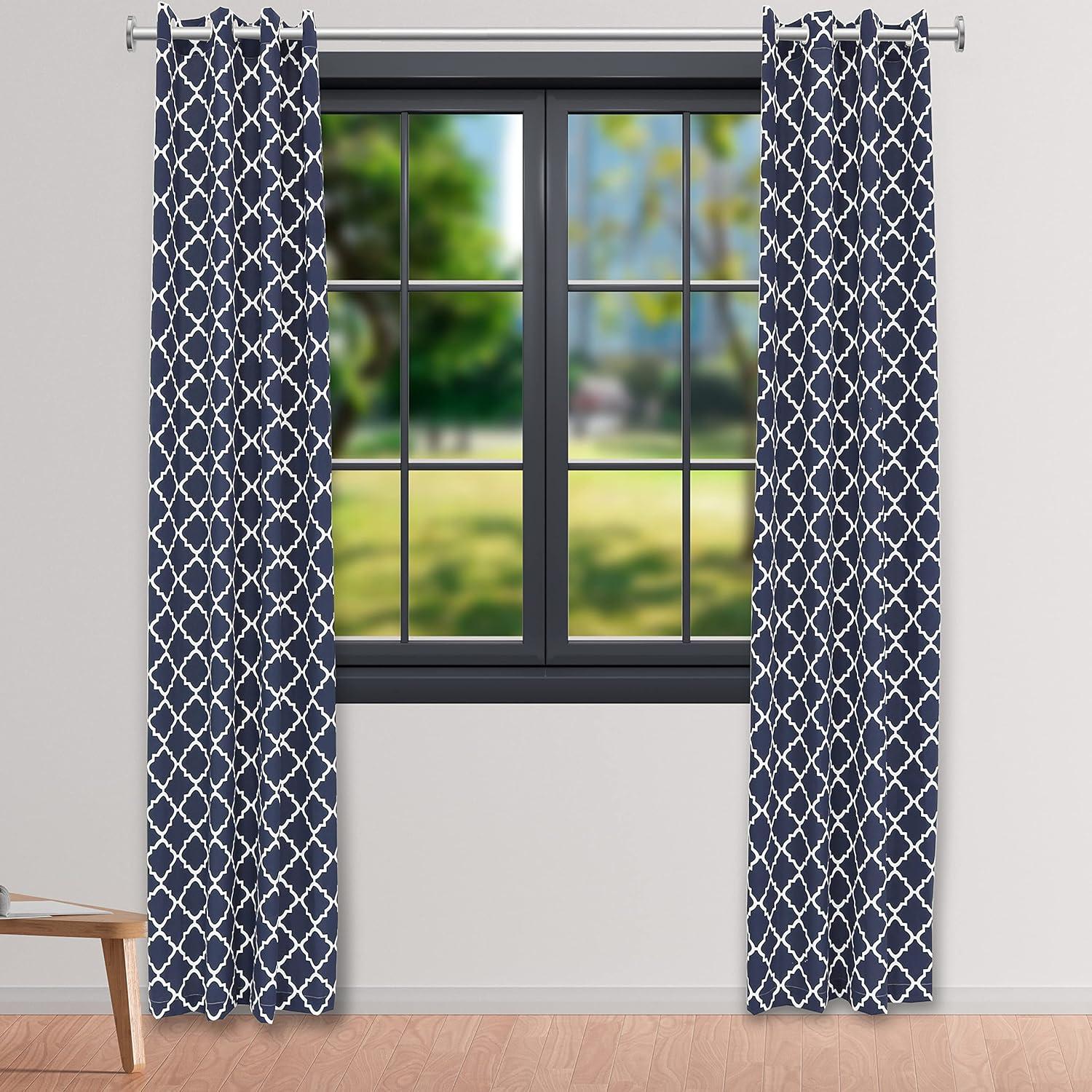 Sunnydaze Modern 2-Piece Blue and White Stripe Light-Filtering Curtain Set