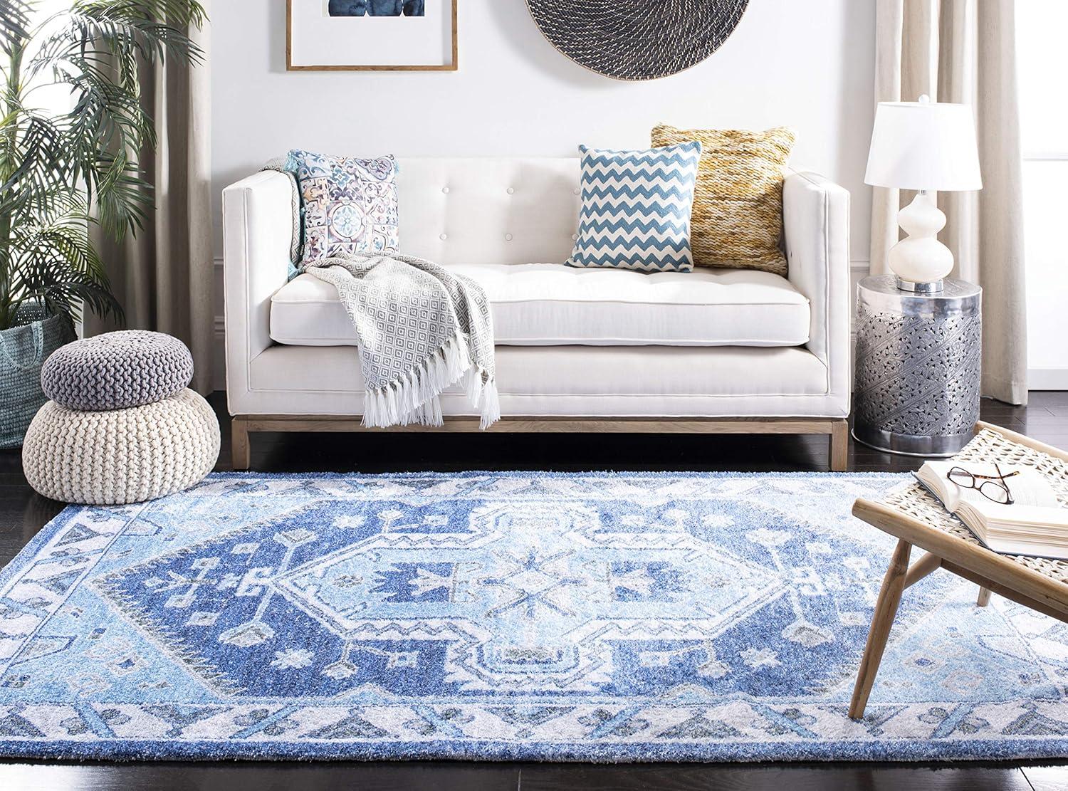 Saffron SFN549 Hand Loomed Area Rug - Blue/Ivory - 3'x5' - Safavieh.