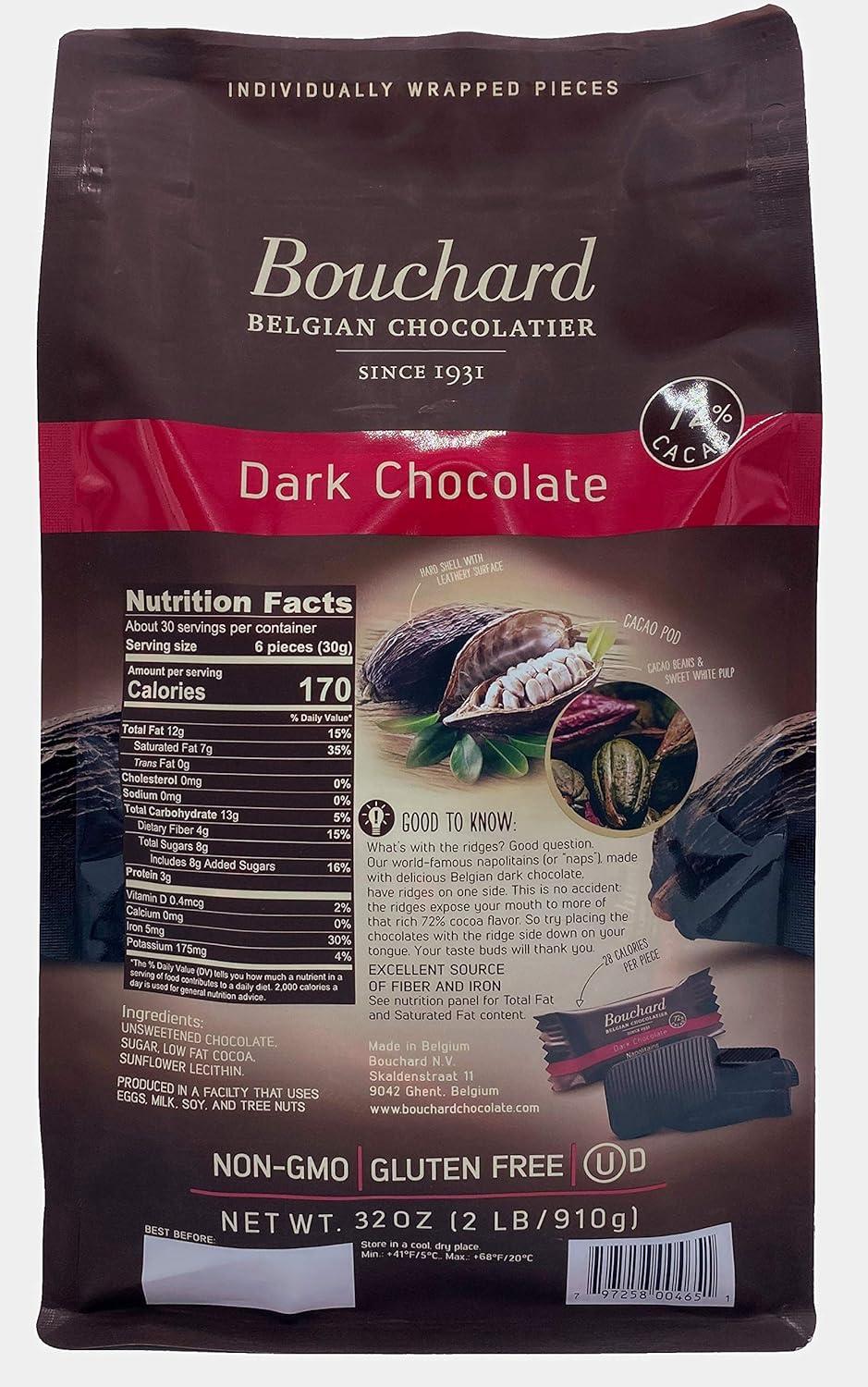 Bouchard Belgian Dark Chocolate 72% Cacao Vegan Gluten-Free 32 oz Bag