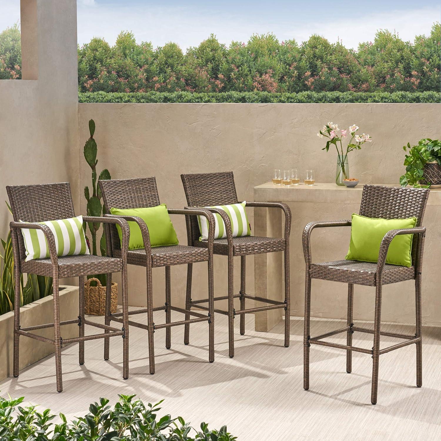 Delfina 2pk Wicker Barstool - Mix Mocha - Christopher Knight Home: UV & Weather-Resistant, Powder-Coated Frame