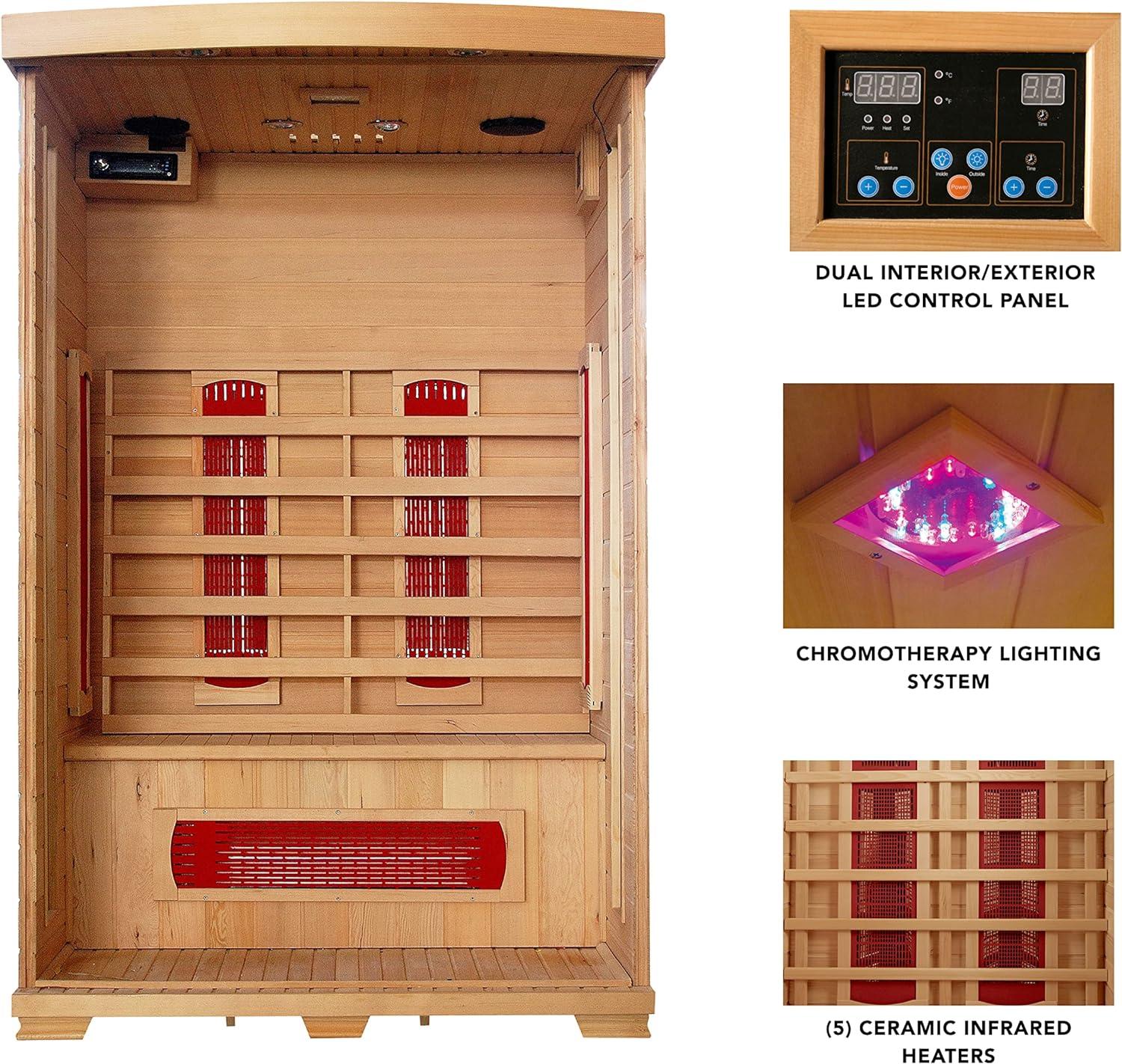 Deluxe 2-Person Hemlock Infrared Sauna with Ceramic Heaters