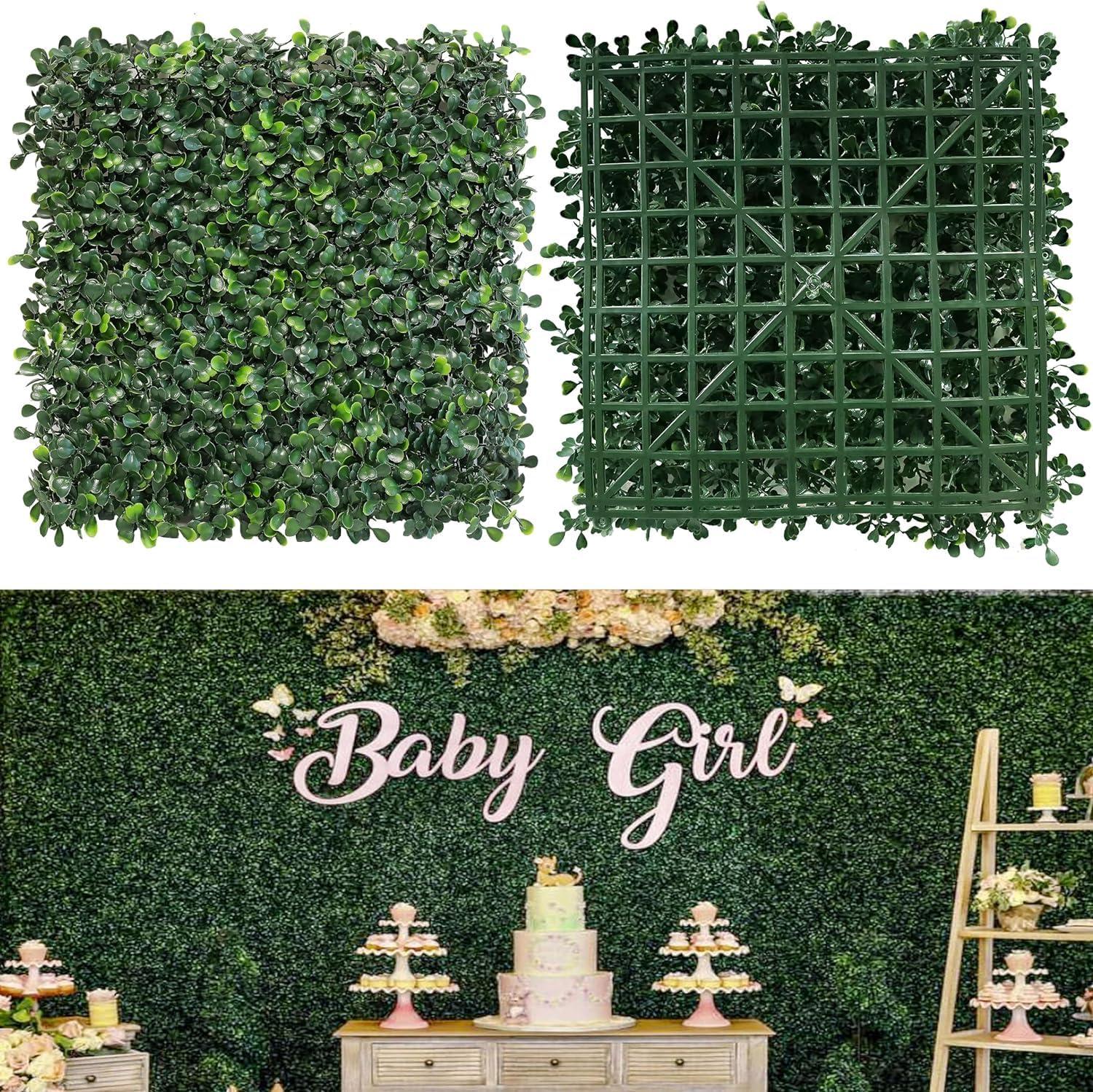 Tianqi Artificial Boxwood Plant Hedge, Green Grass Backdrop, Indoor and Outdoor Use (Set of 12)