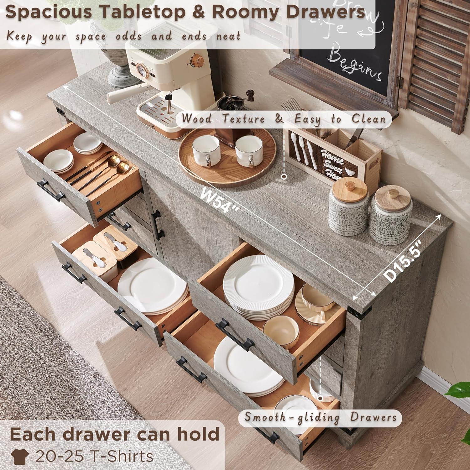 Farmhouse 8 Drawer Dresser for Bedroom with Adjustable Shelf, Wood Long Chest of Drawers with Thick Plank Styling, Rustic Large Closet Dresser for Bedroom, Living Room, Light Rustic Oak Color