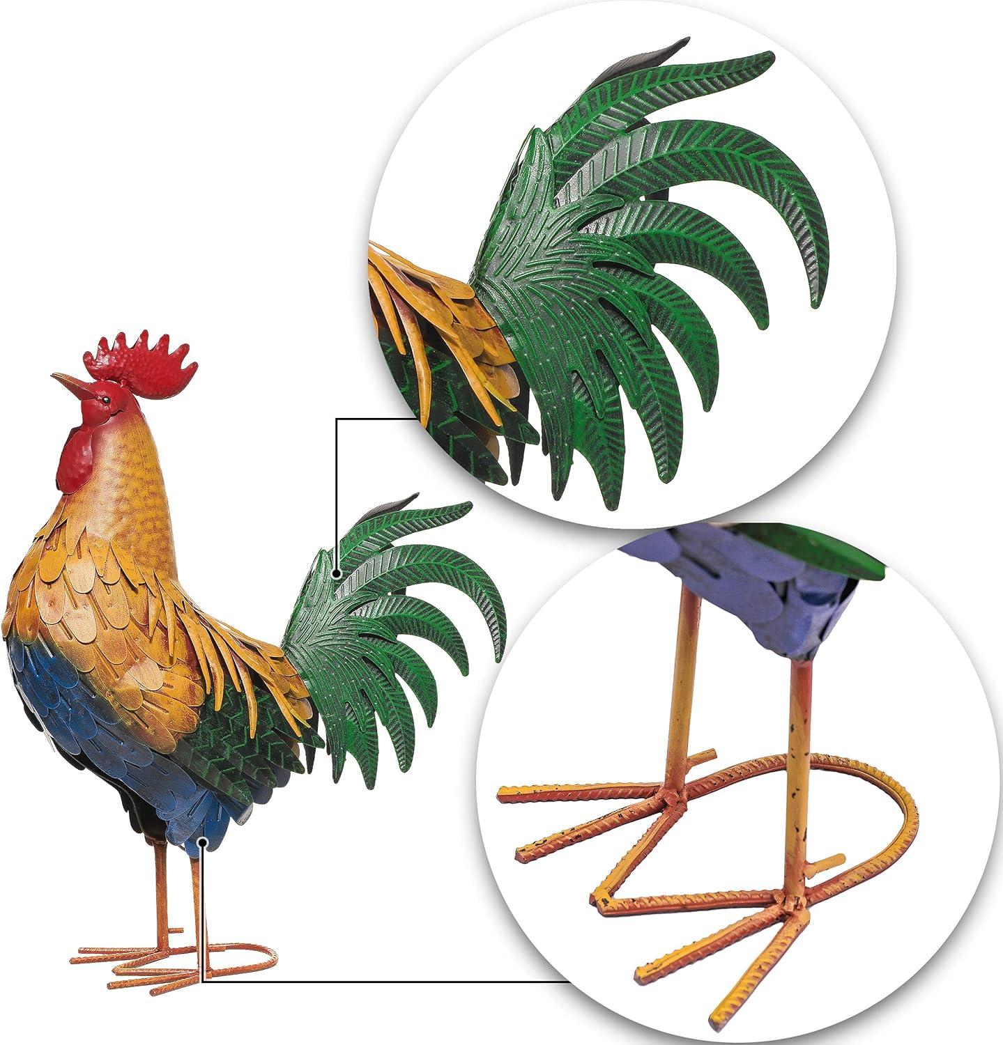 Large Multicolor Metal Rooster Freestanding Outdoor Decor