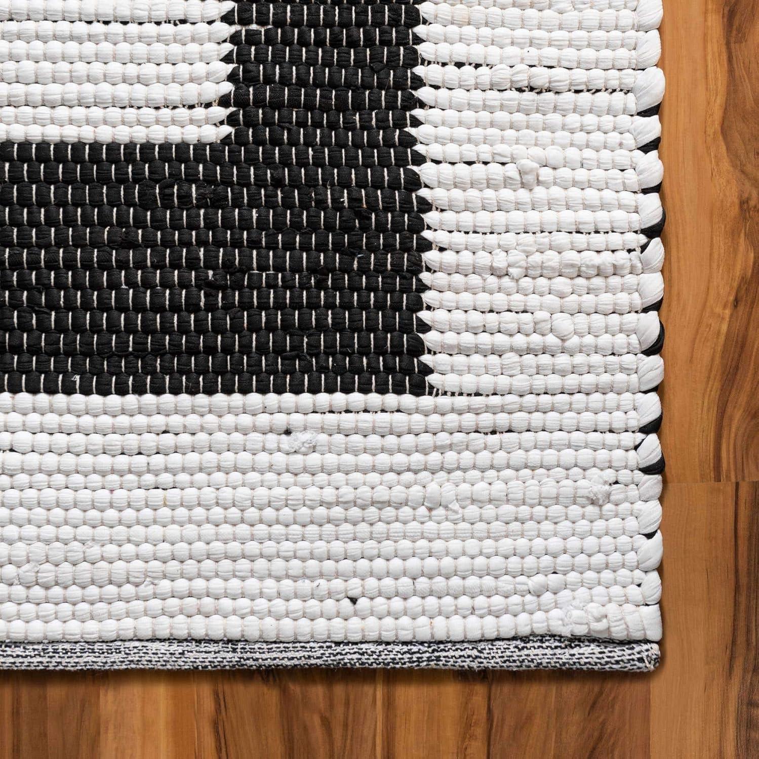 Handwoven Black and White Geometric Jute Runner Rug