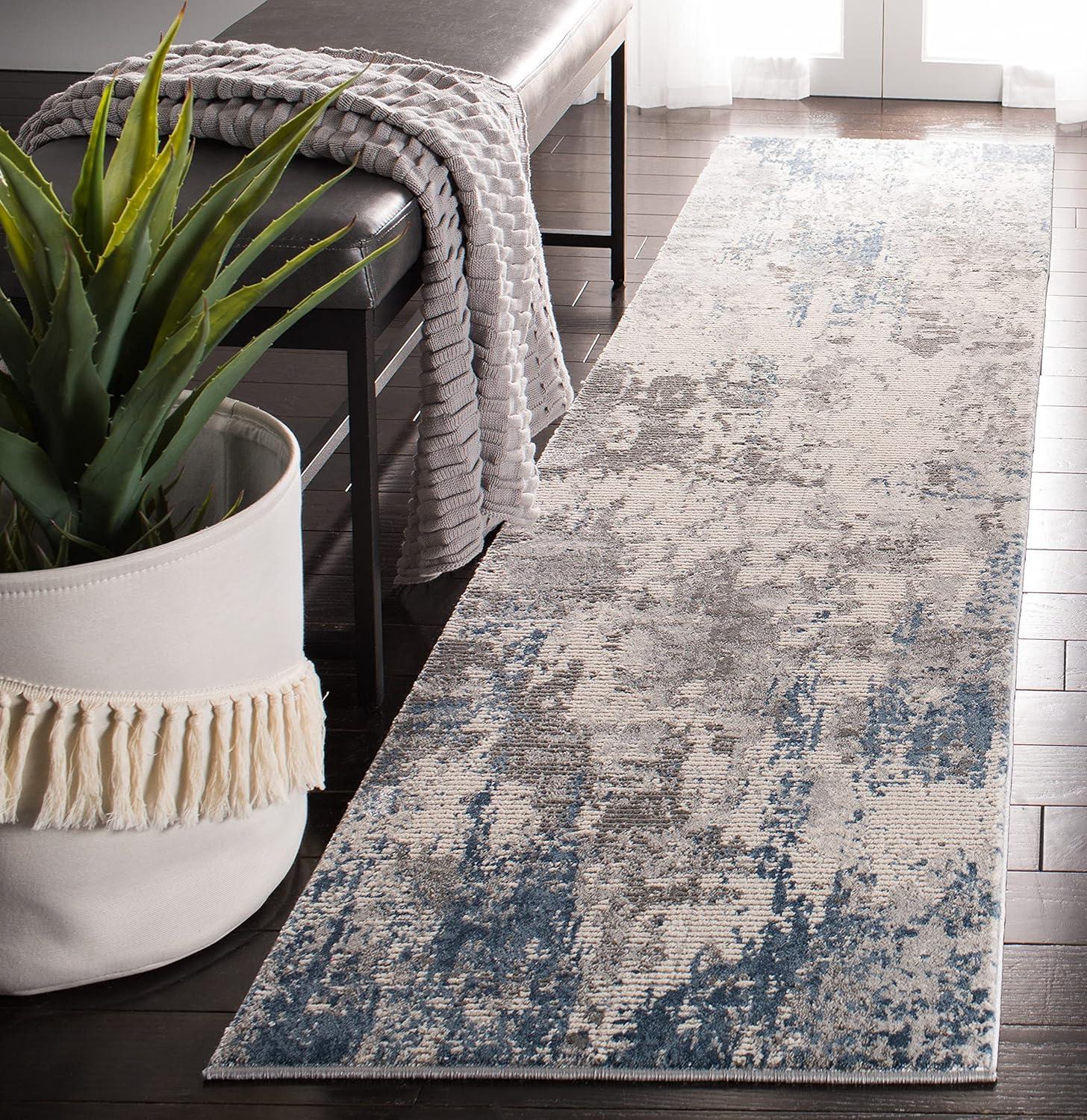 Blue and Gray Abstract Non-slip Synthetic Area Rug