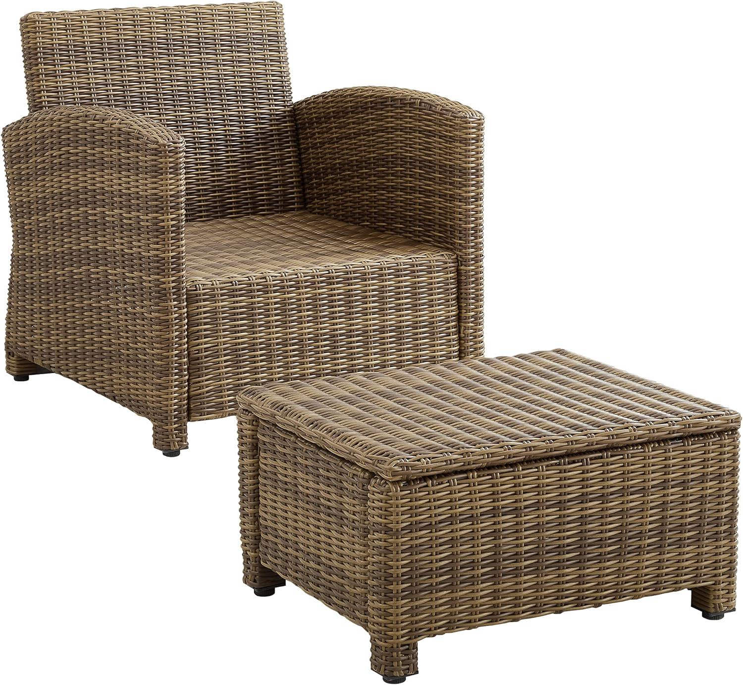 Crosley Furniture Bradenton 2PC Wicker / Rattan Armchair & Ottoman in Sand/Brown