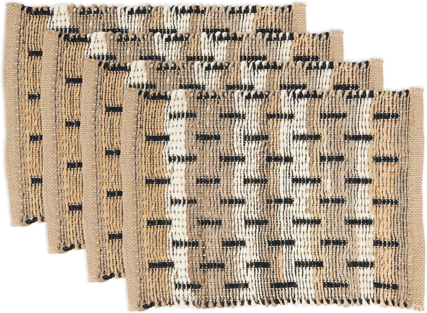 Beige and Tan Jute-Cotton Rectangle Placemats, Set of 4