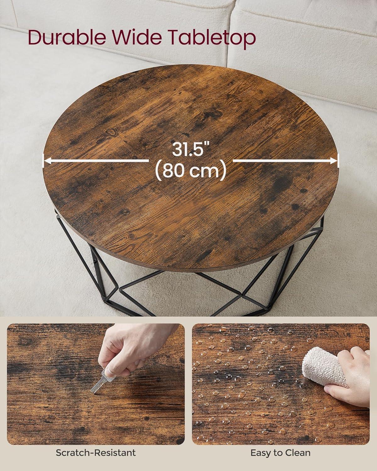 Rustic Brown and Black Round Lift-Top Coffee Table