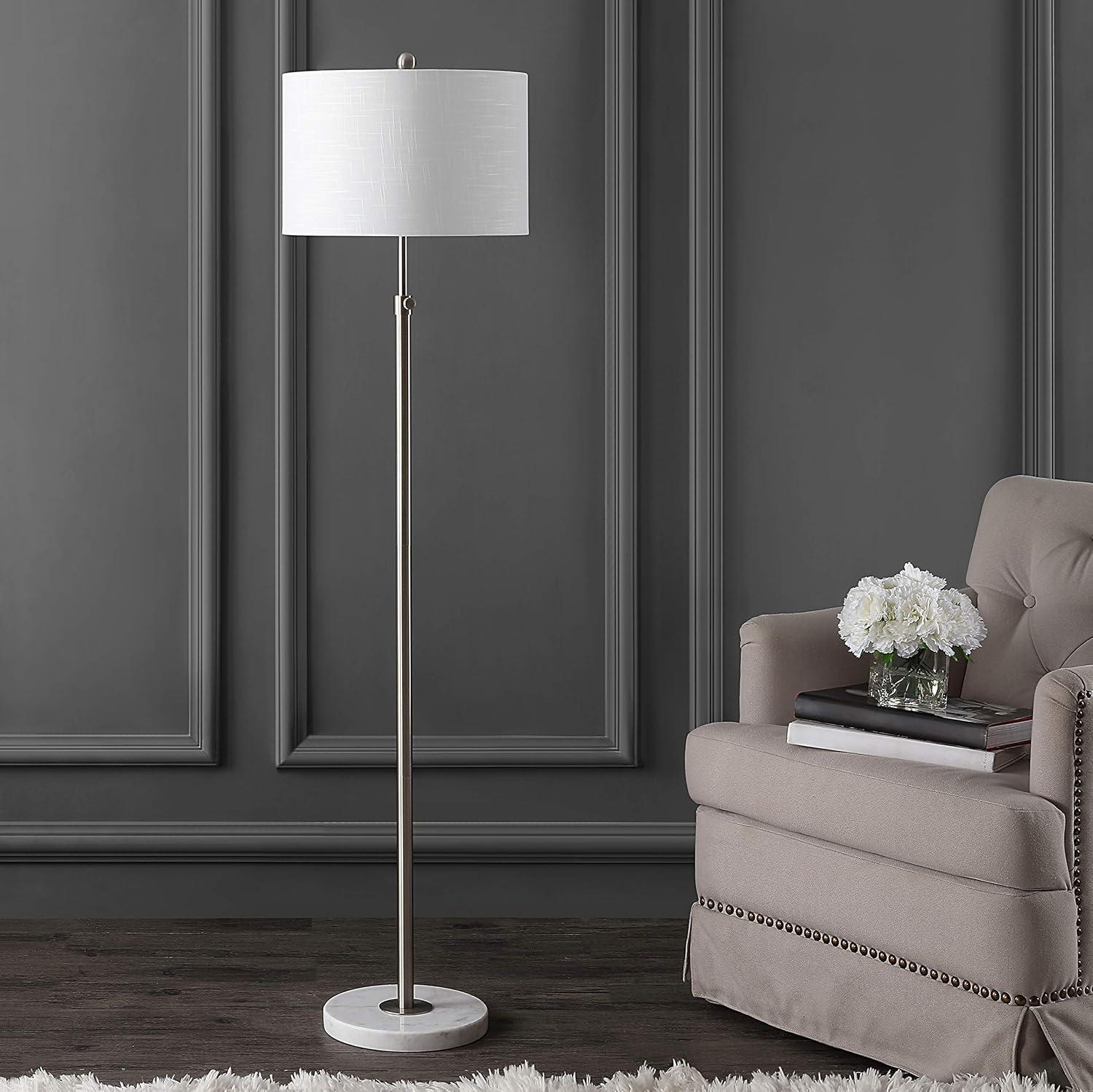 June 65" Adjustable Metal/Marble LED Floor Lamp, Chrome