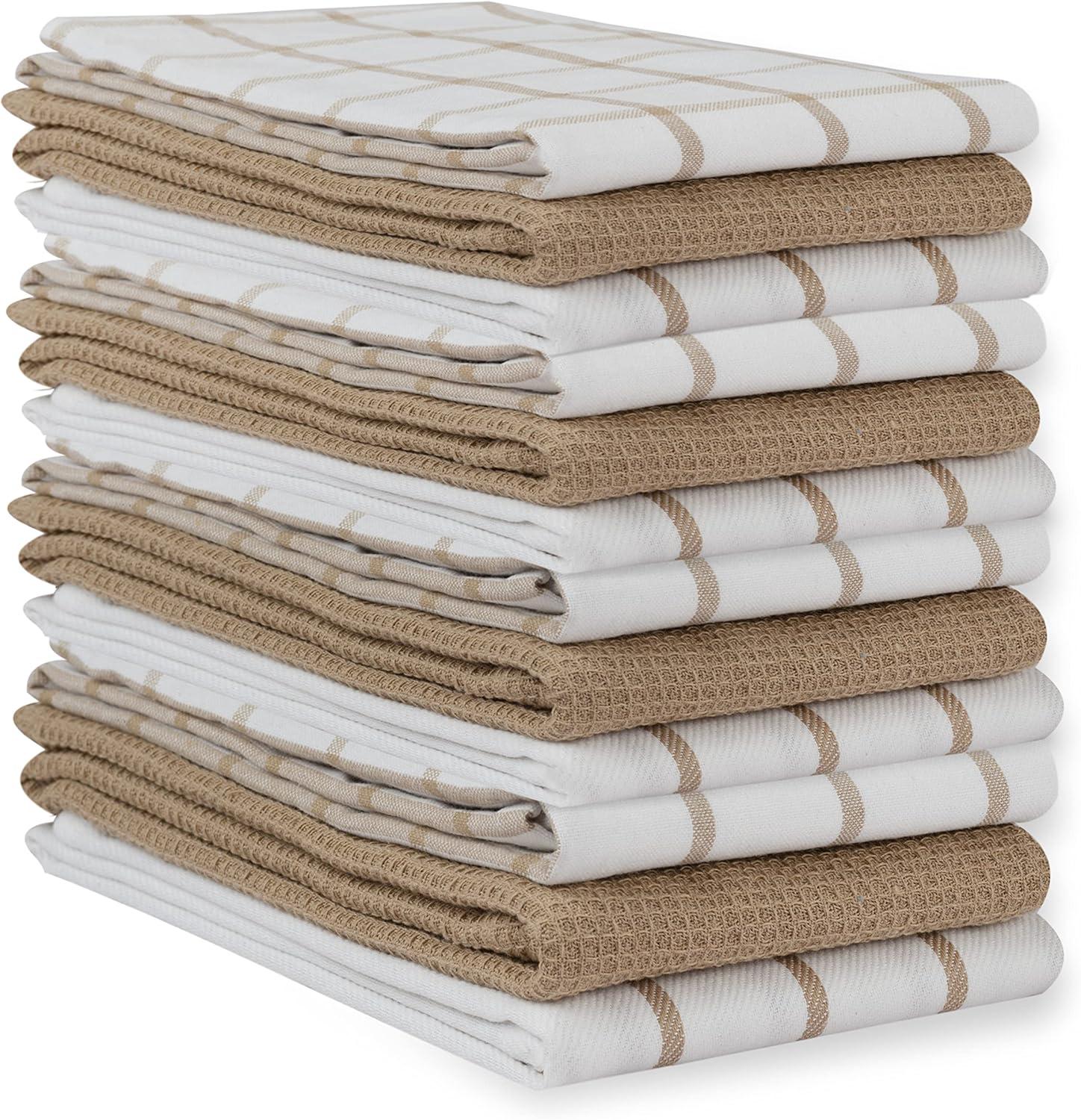 Beige and White Cotton Kitchen Towel Set, 12-Pack