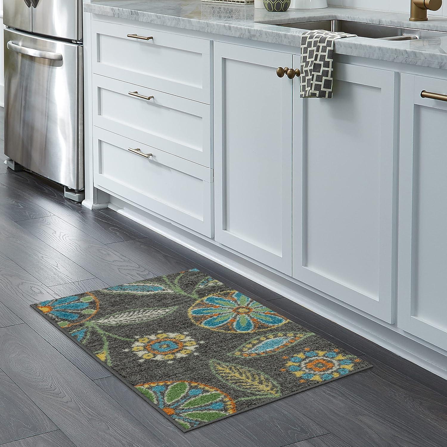 Gray Floral Tufted Washable Accent Rug