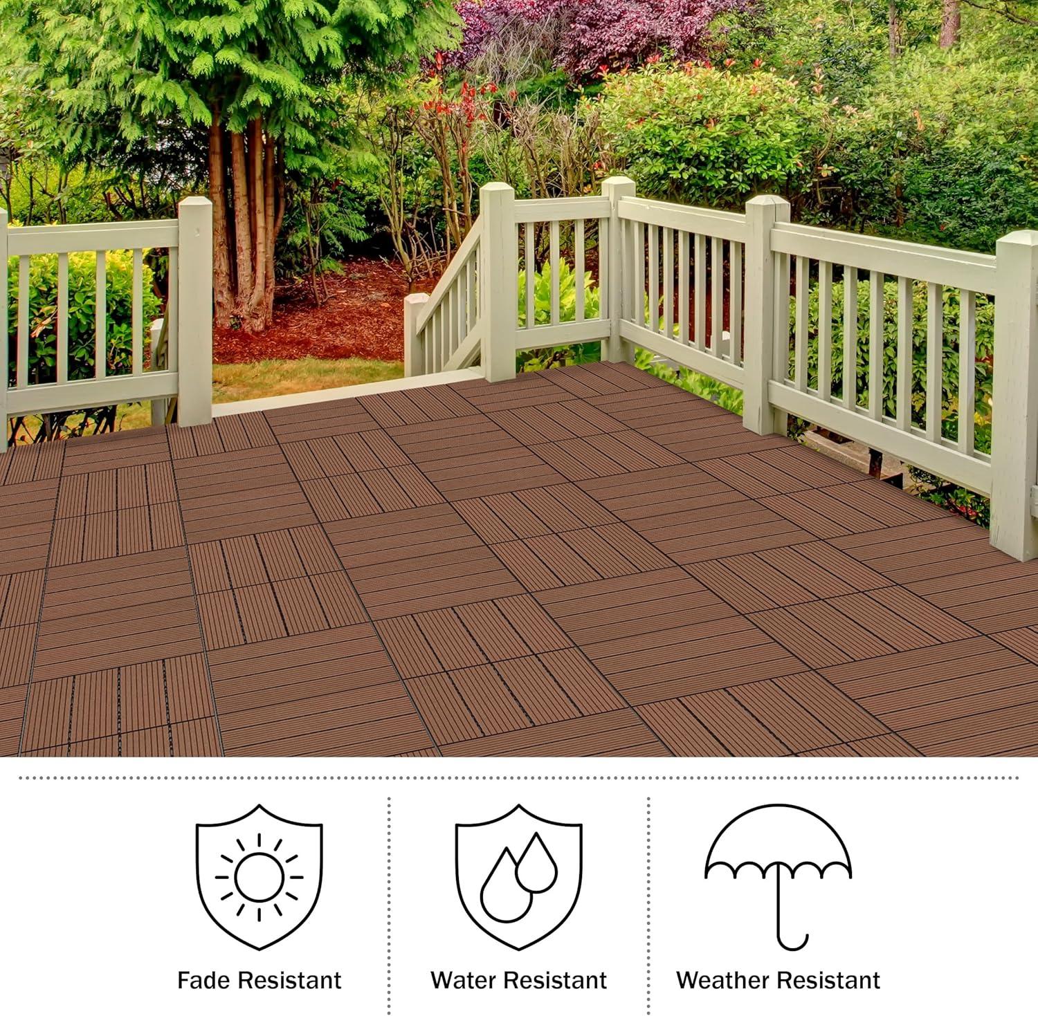 Pure Garden 11.63" x 11.63" Interlocking Deck Tile - Patio Tiles (Set of 30)