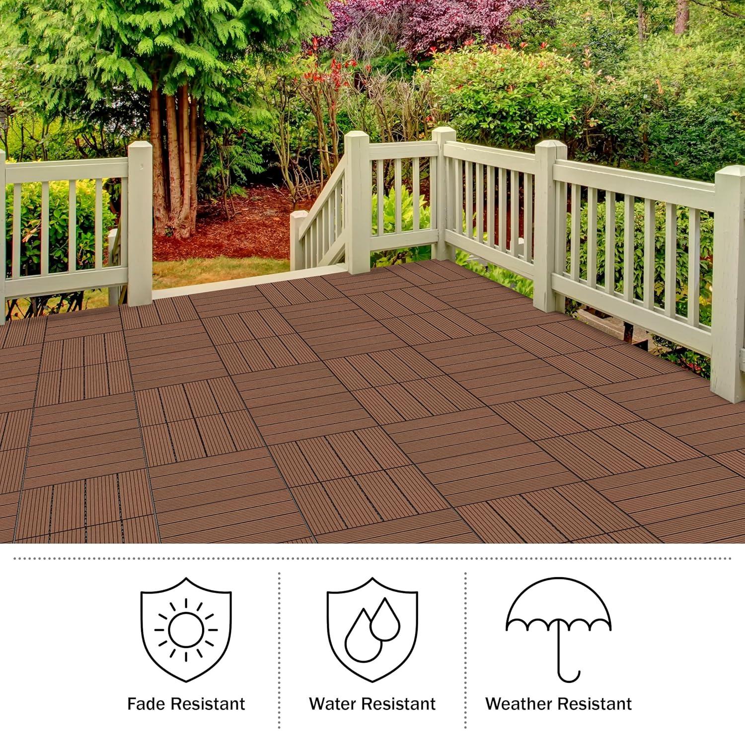 Pure Garden 11.63" x 11.63" Interlocking Deck Tile - Patio Tiles (Set of 30)
