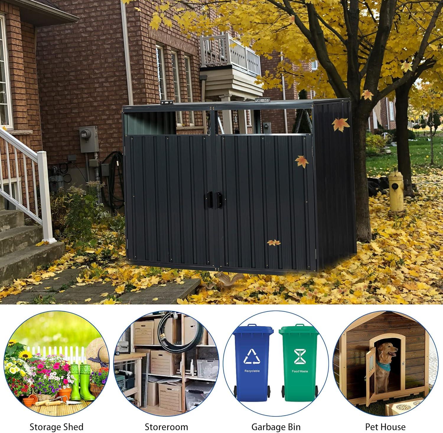 Black Metal Outdoor Garbage Bin Shed with Lockable Doors