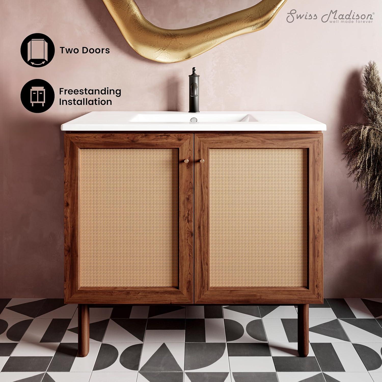 Swiss Madison SM-BV663 Classe 36" Freestanding Bathroom Vanity in Golden Oak with Sink Top