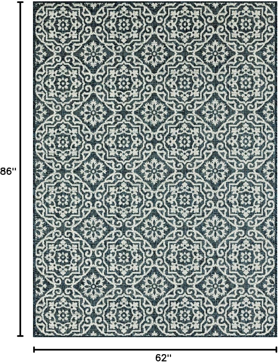 NICOLE MILLER NEW YORK Patio Country Danica Geometric Indoor/Outdoor Area Rug, Blue/White