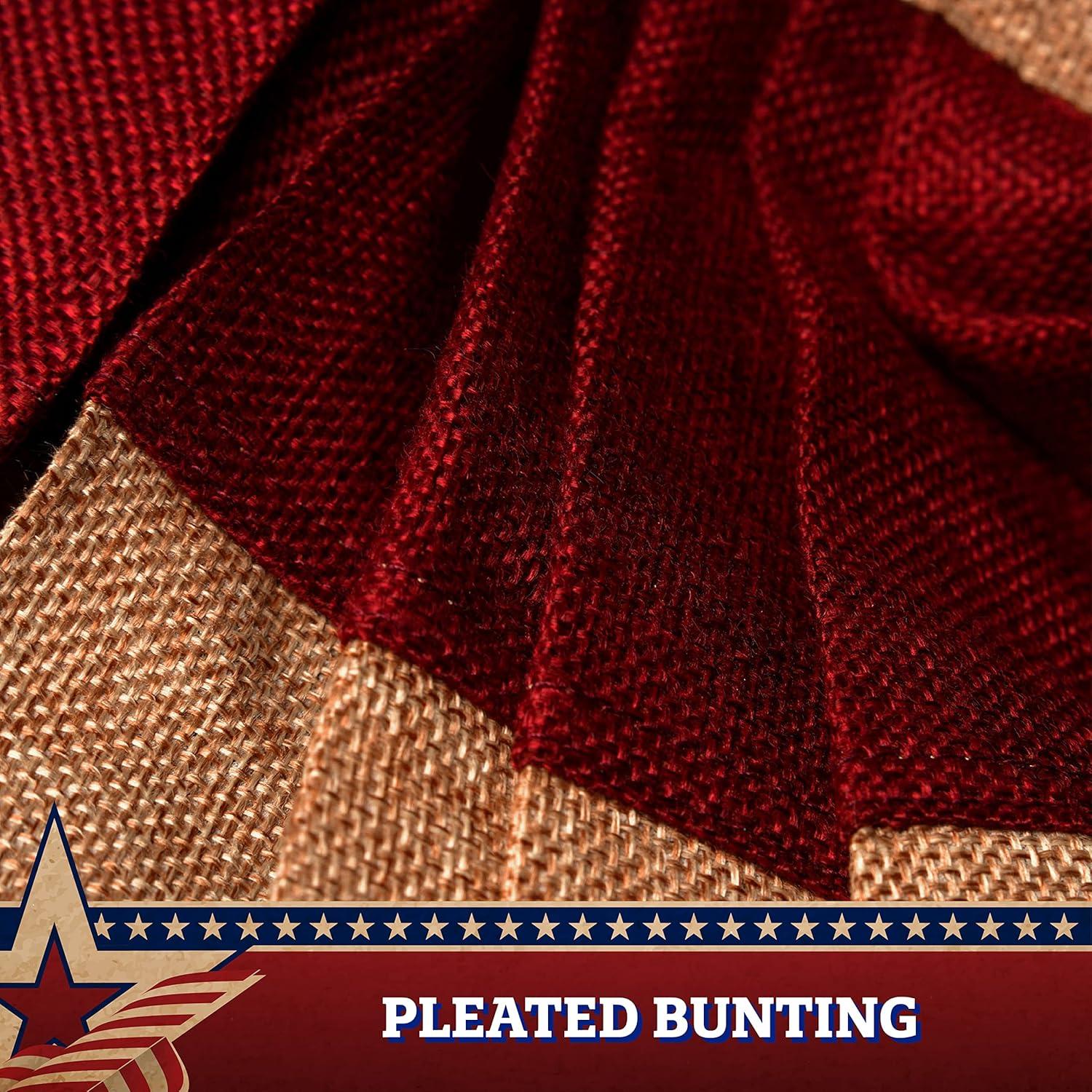 G128 USA Tea Stained Pleated Fan Flag 3x6FT Burlap Embroidered Polyester Stars and Stripes