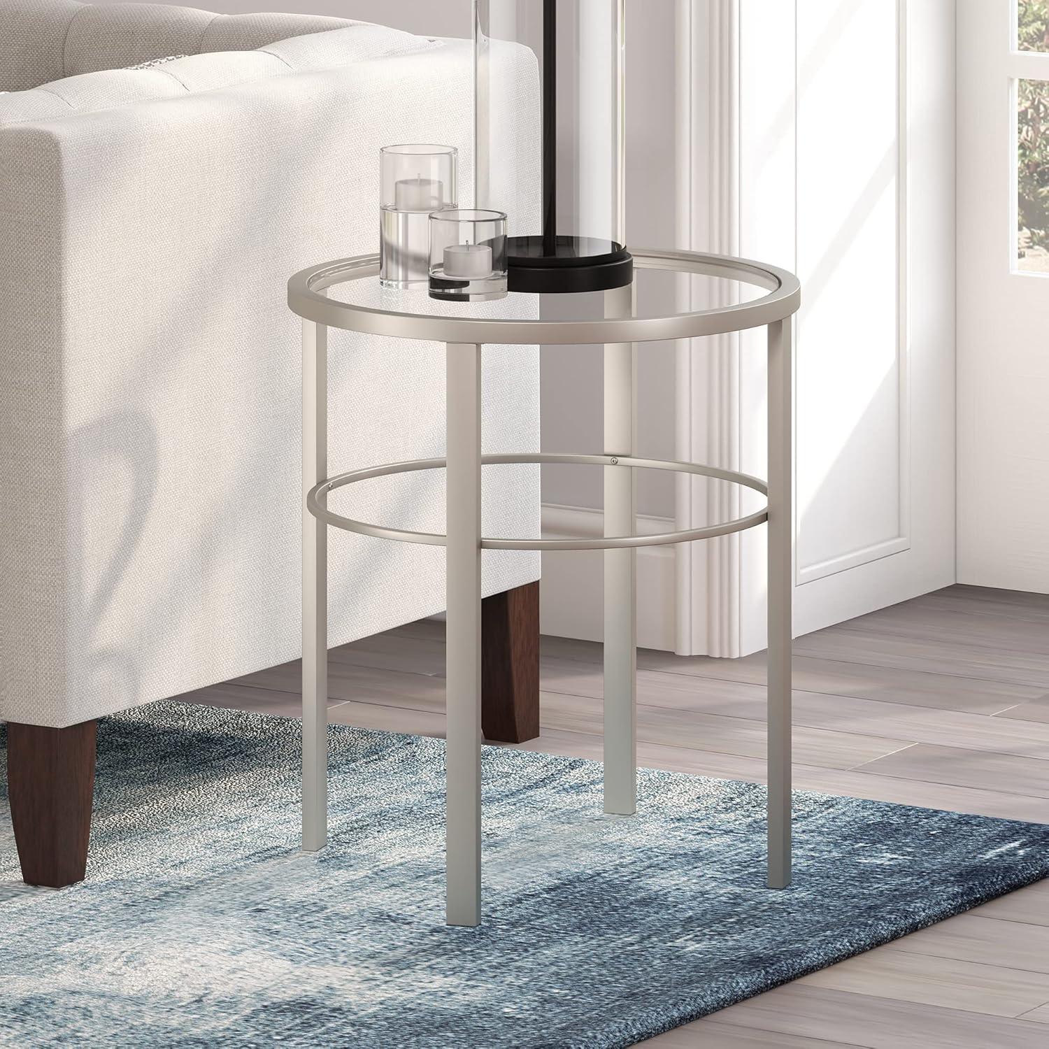 Evelyn&Zoe Gaia 20" Wide Round Side Table, Satin Nickel