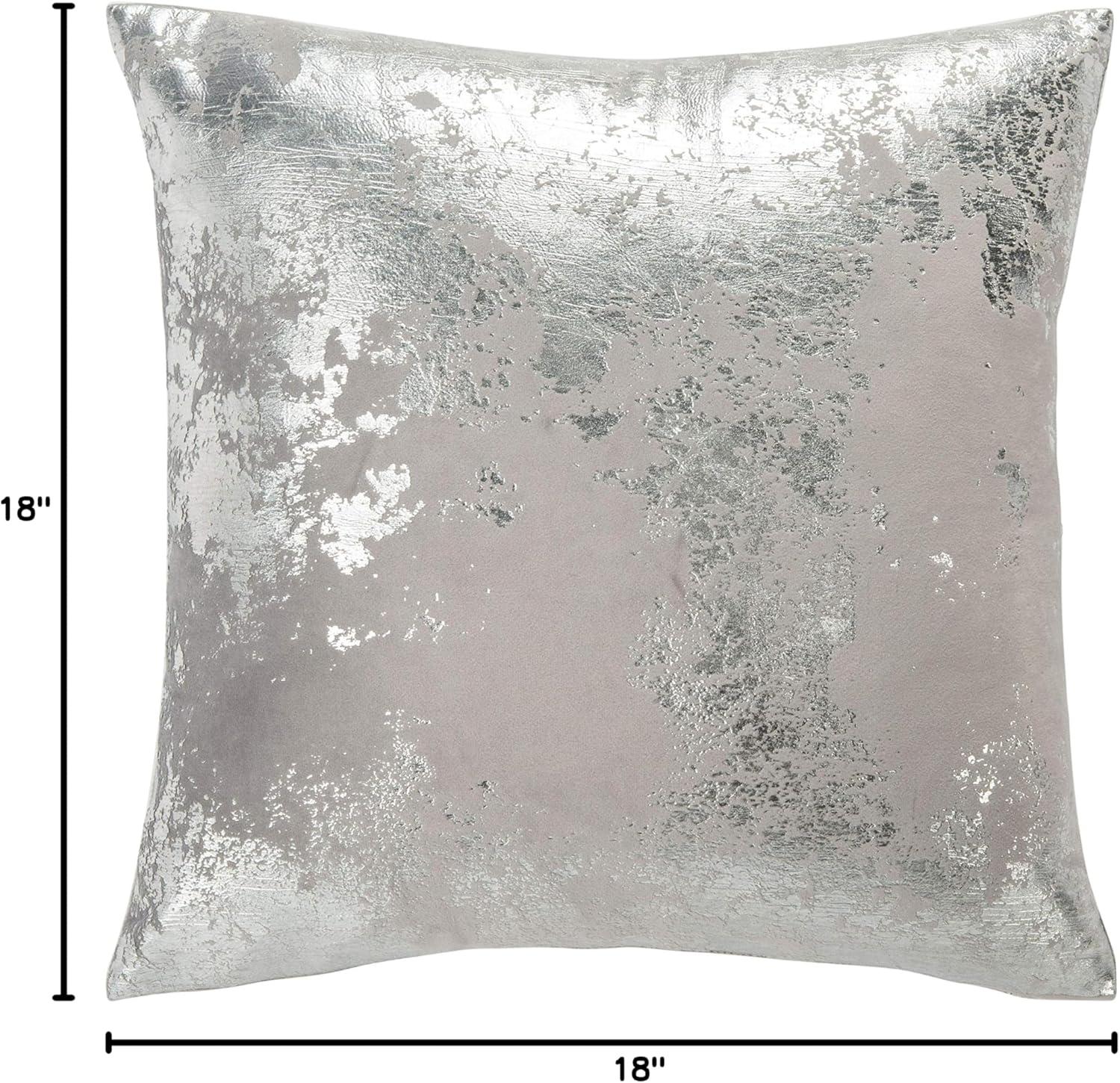 Isabelina 18" Square Grey and Silver Metallic Throw Pillow