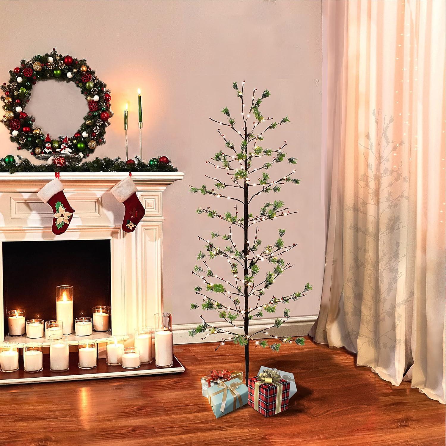 Puleo International 6 ft. Pre-Lit Twig Tree with 240 White LED Twinkle Lights