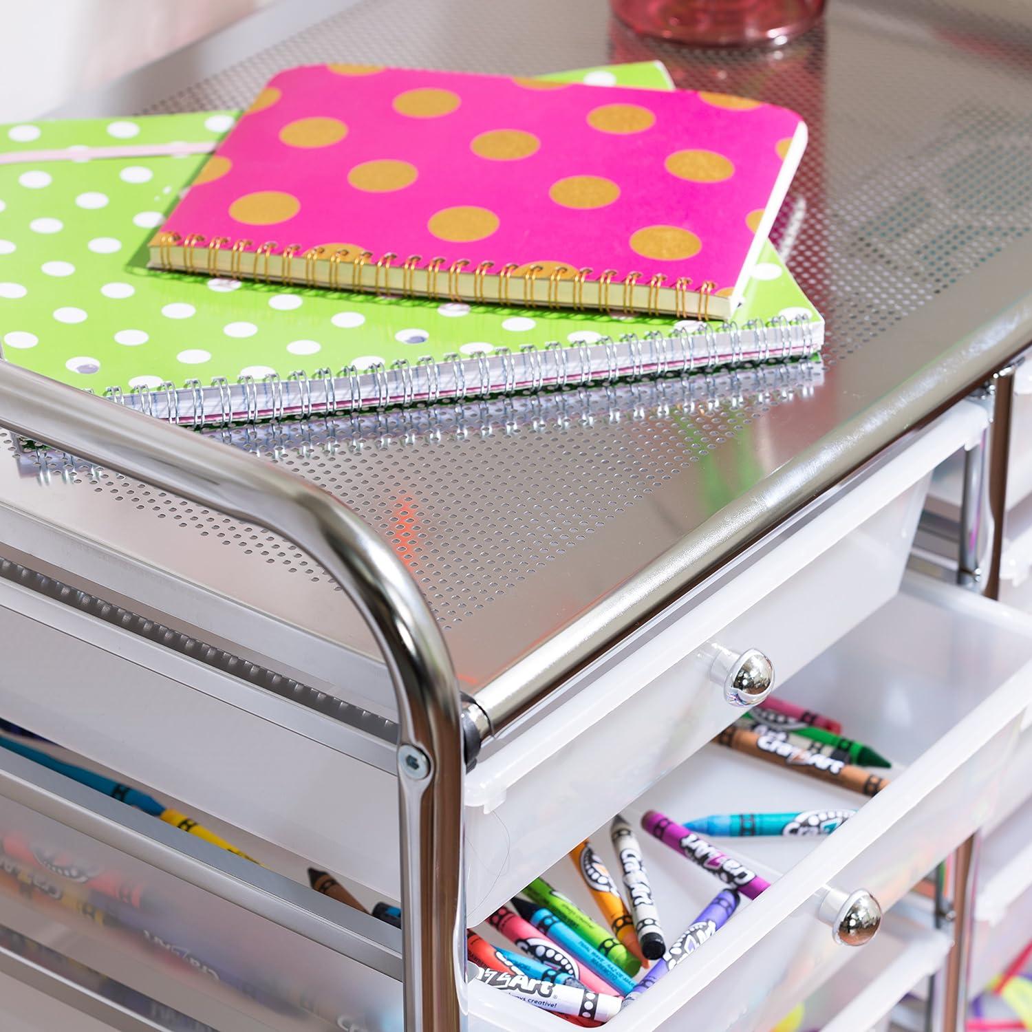 Chrome and White 12-Drawer Rolling Storage Cart