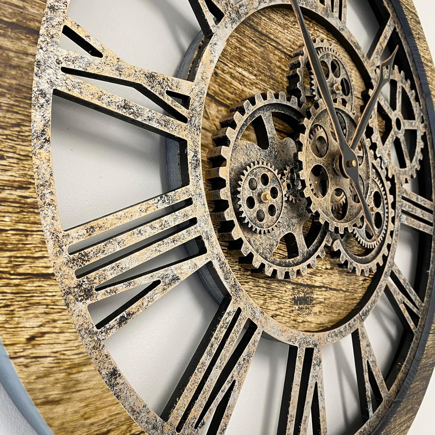 The Gears Clock Wall Clock 24" Round Oversized for Living Room decor with Real Moving Gears America Collection