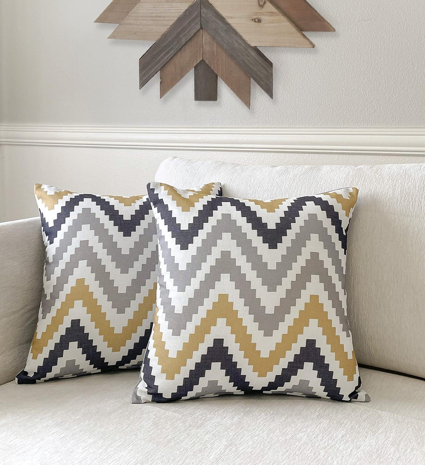 Chevron Patterned Square Polyester Throw Pillow Covers, 18 x 18 Inch