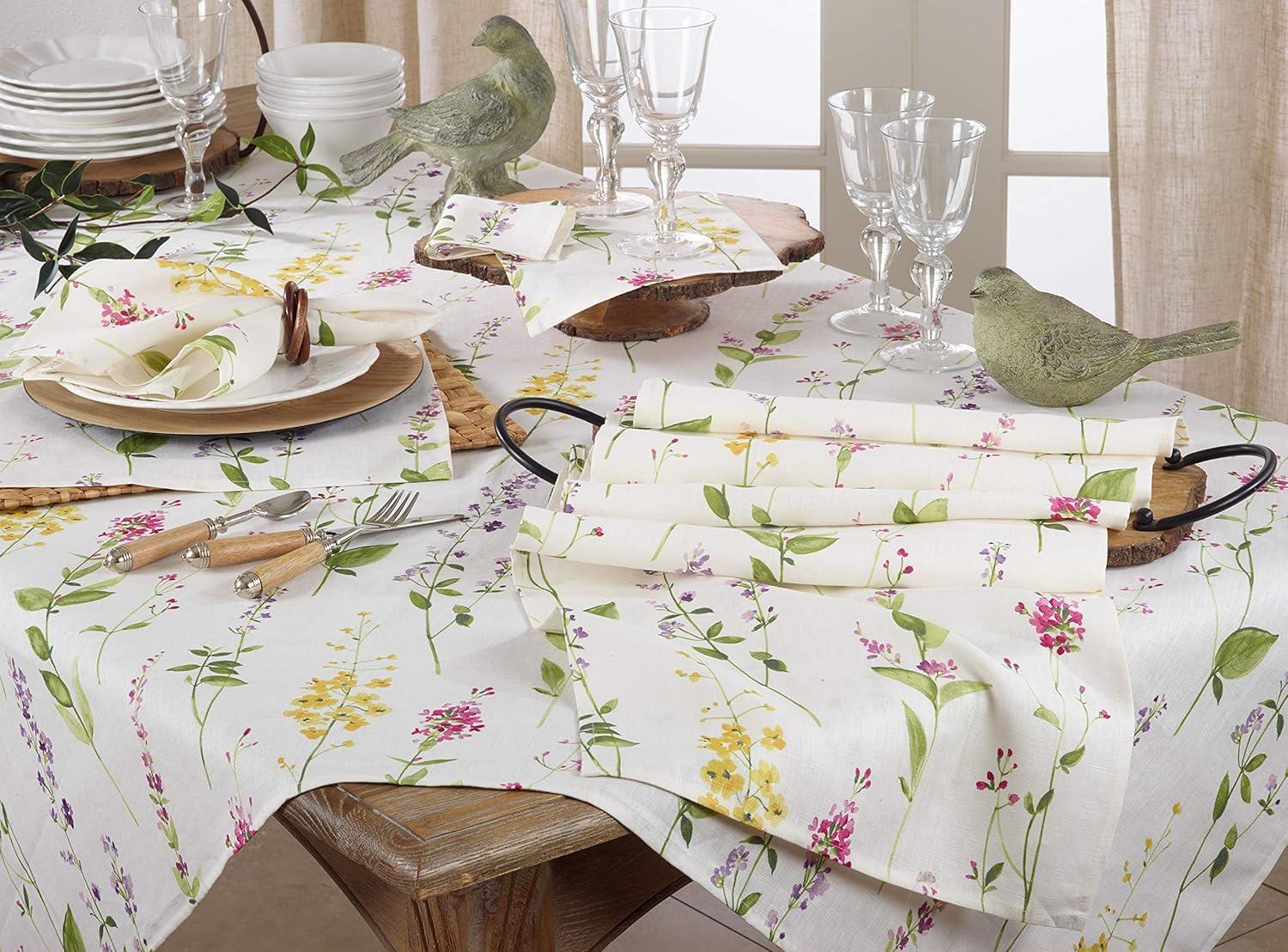 Saro Lifestyle Watercolor Floral Design Table Runner, Off-White, 16" x 108"