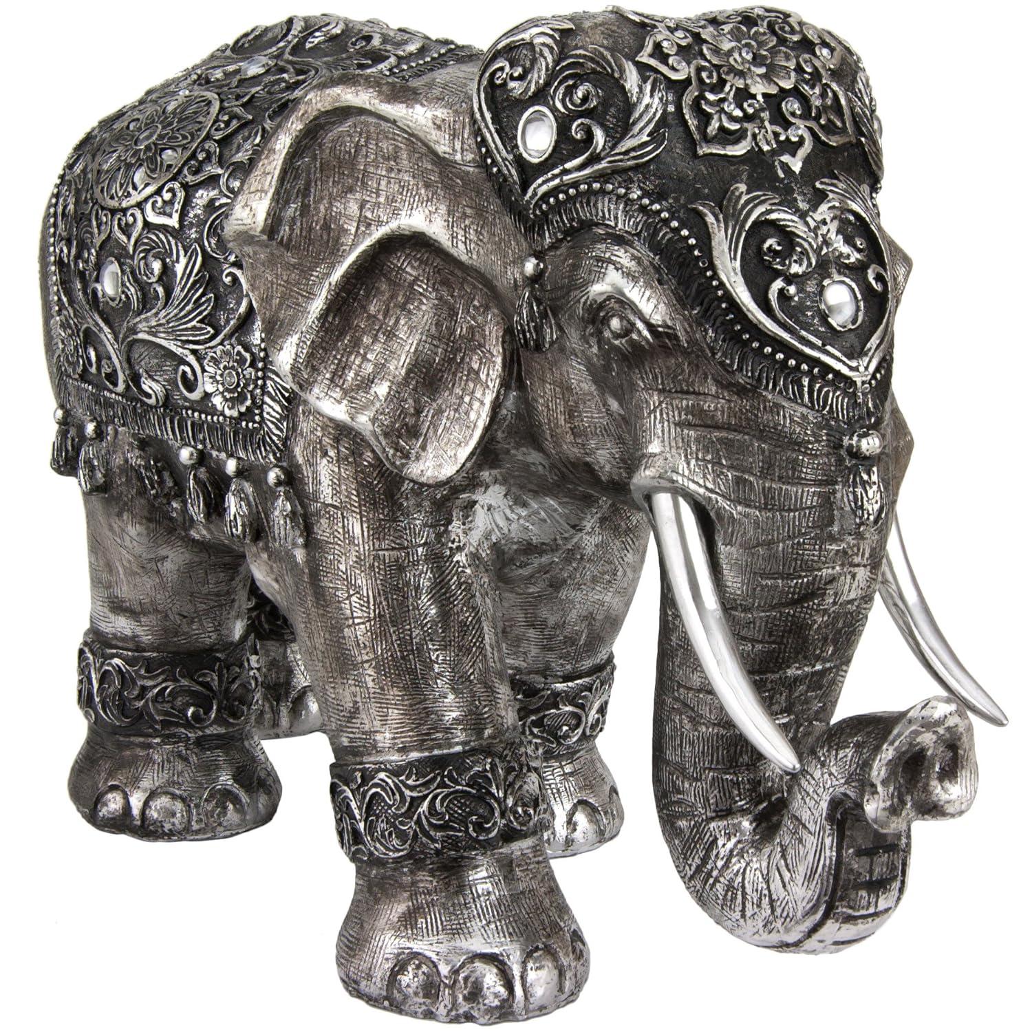 Oriental Furniture 20" Auspicious Elephant Statue, Figurine, Statue, animal, Indian, Asian, Decorative item