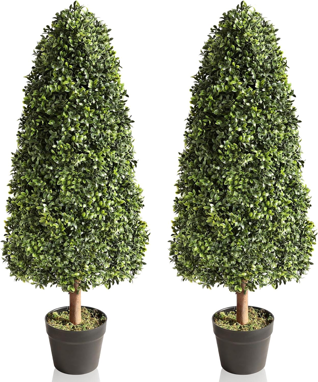 3ft Artificial Topiary Trees Set of 2, Faux Boxwood Tree for Outdoor Decor, Topiaries Plants Artificial Outdoors for Front Door Patio Garden C38