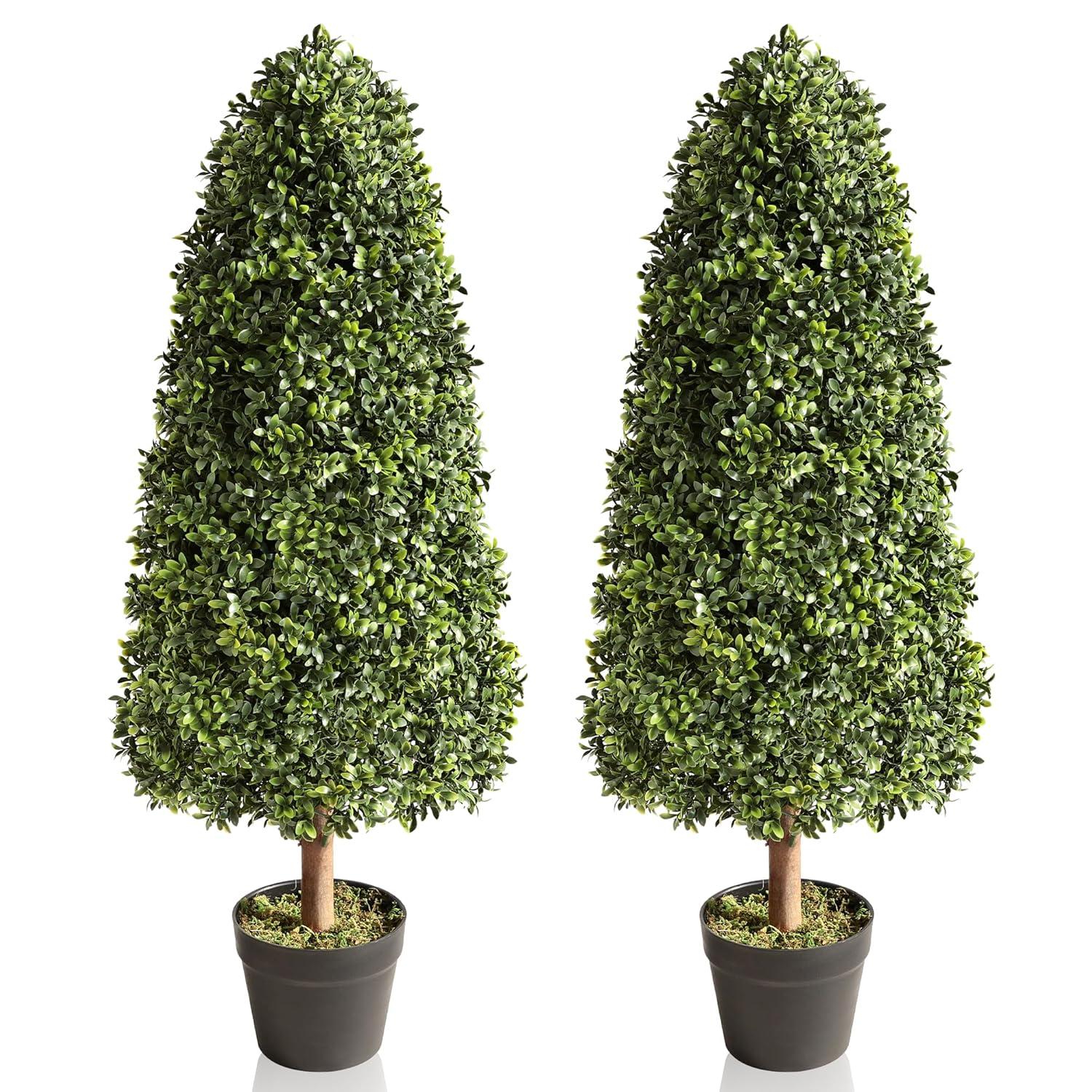 3ft Artificial Topiary Trees Set of 2, Faux Boxwood Tree for Outdoor Decor, Topiaries Plants Artificial Outdoors for Front Door Patio Garden C38