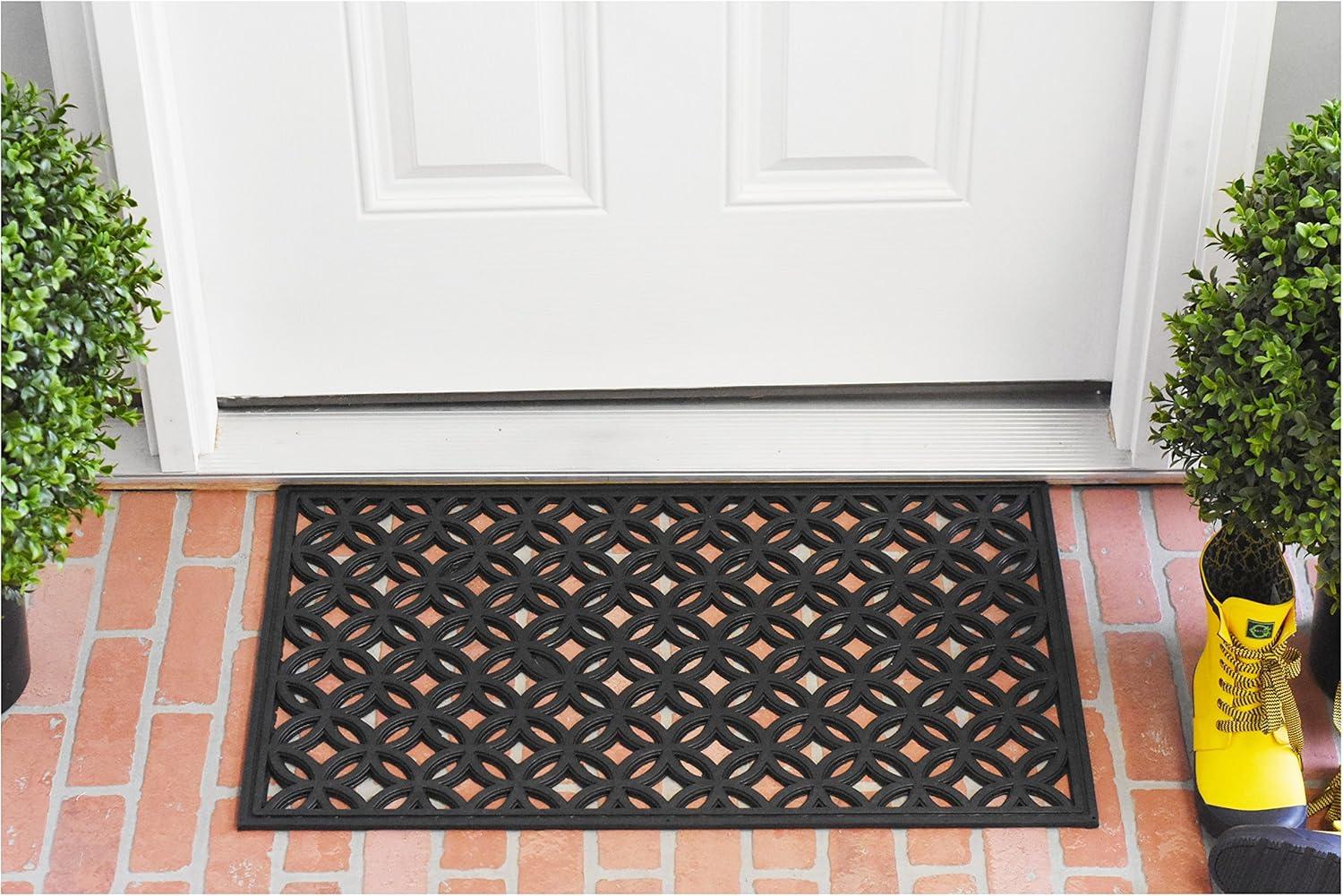 18 x 30 in. Circles Rubber Rectangular Doormat, Black