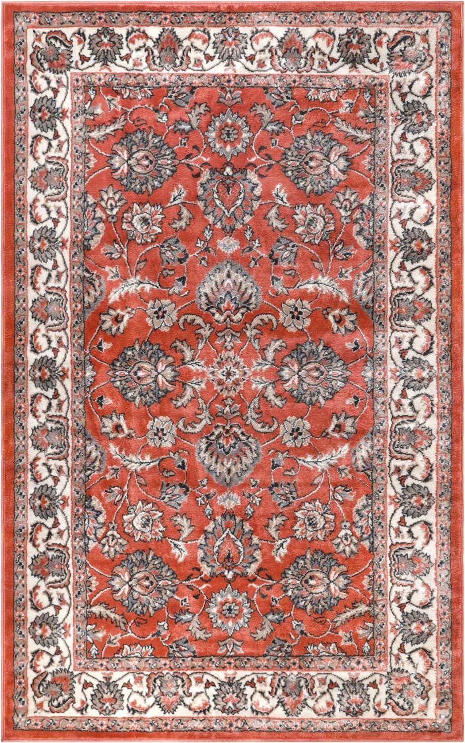 Superior Traditional Floral Area Rug 7' x 9', Indoor Rugs For Living Room Bedroom, Salmon