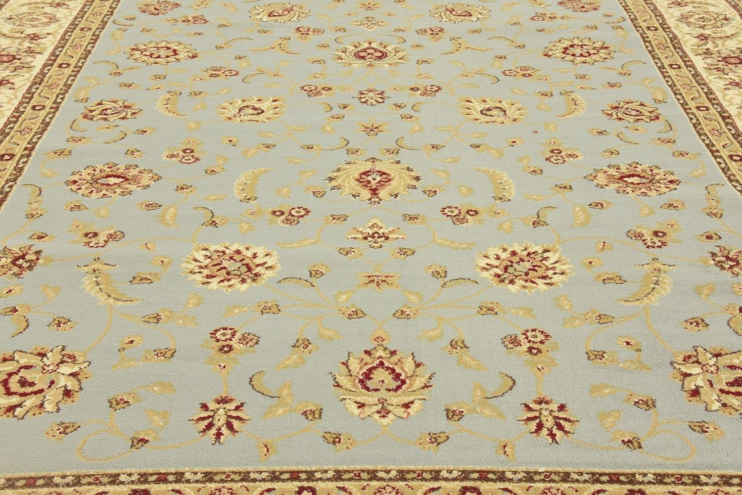 Light Blue and Cream Synthetic 9' x 12' Traditional Area Rug