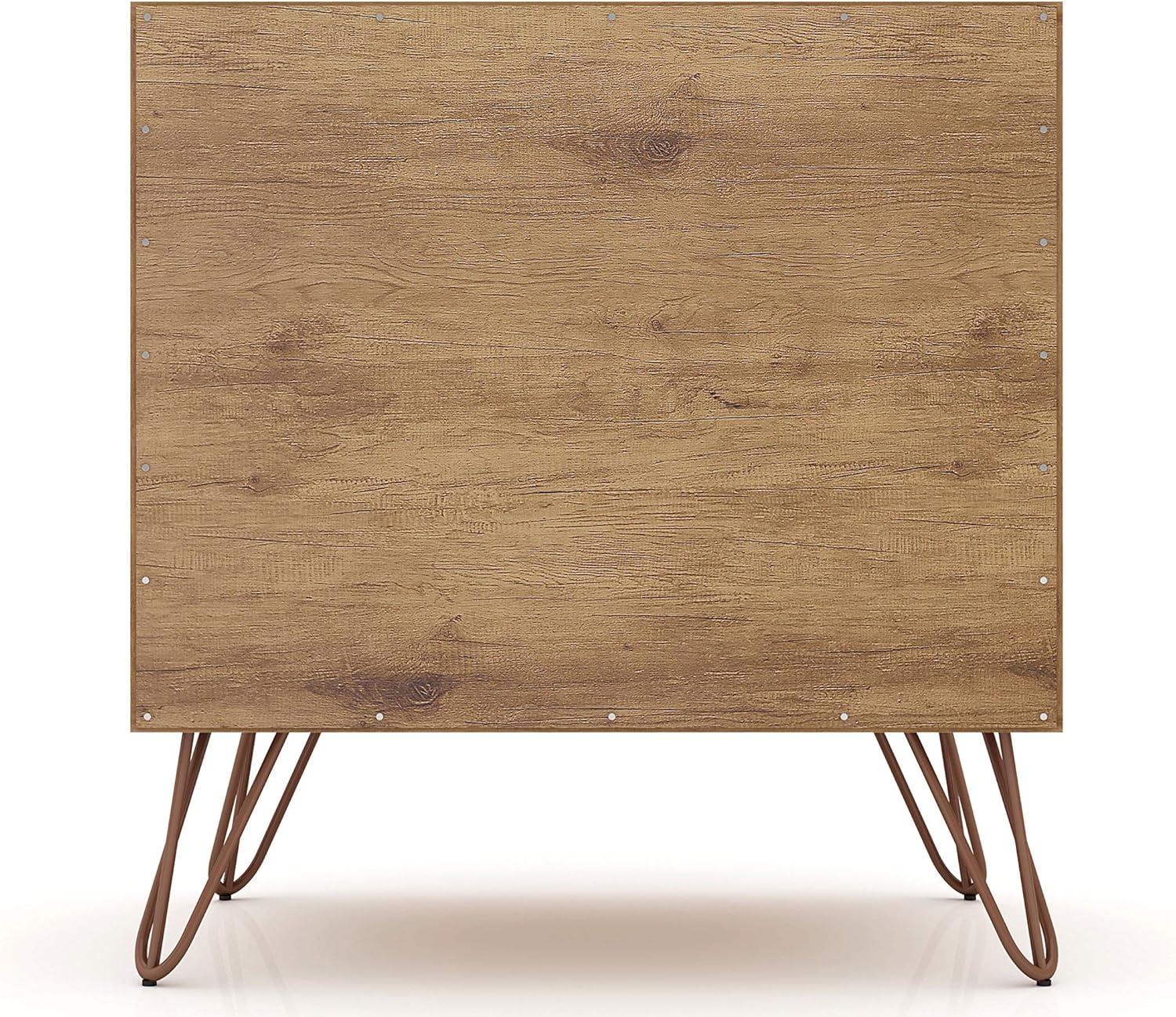 2.0 Rockefeller Nightstand Natural/Rose Pink - Manhattan Comfort: Modern MDF Bedside Storage with Metal Glides