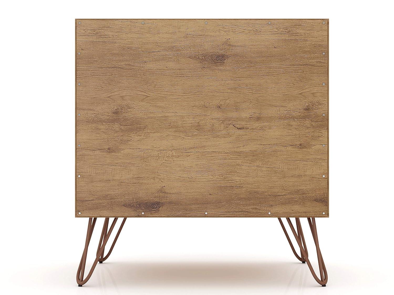 2.0 Rockefeller Nightstand Natural/Rose Pink - Manhattan Comfort: Modern MDF Bedside Storage with Metal Glides