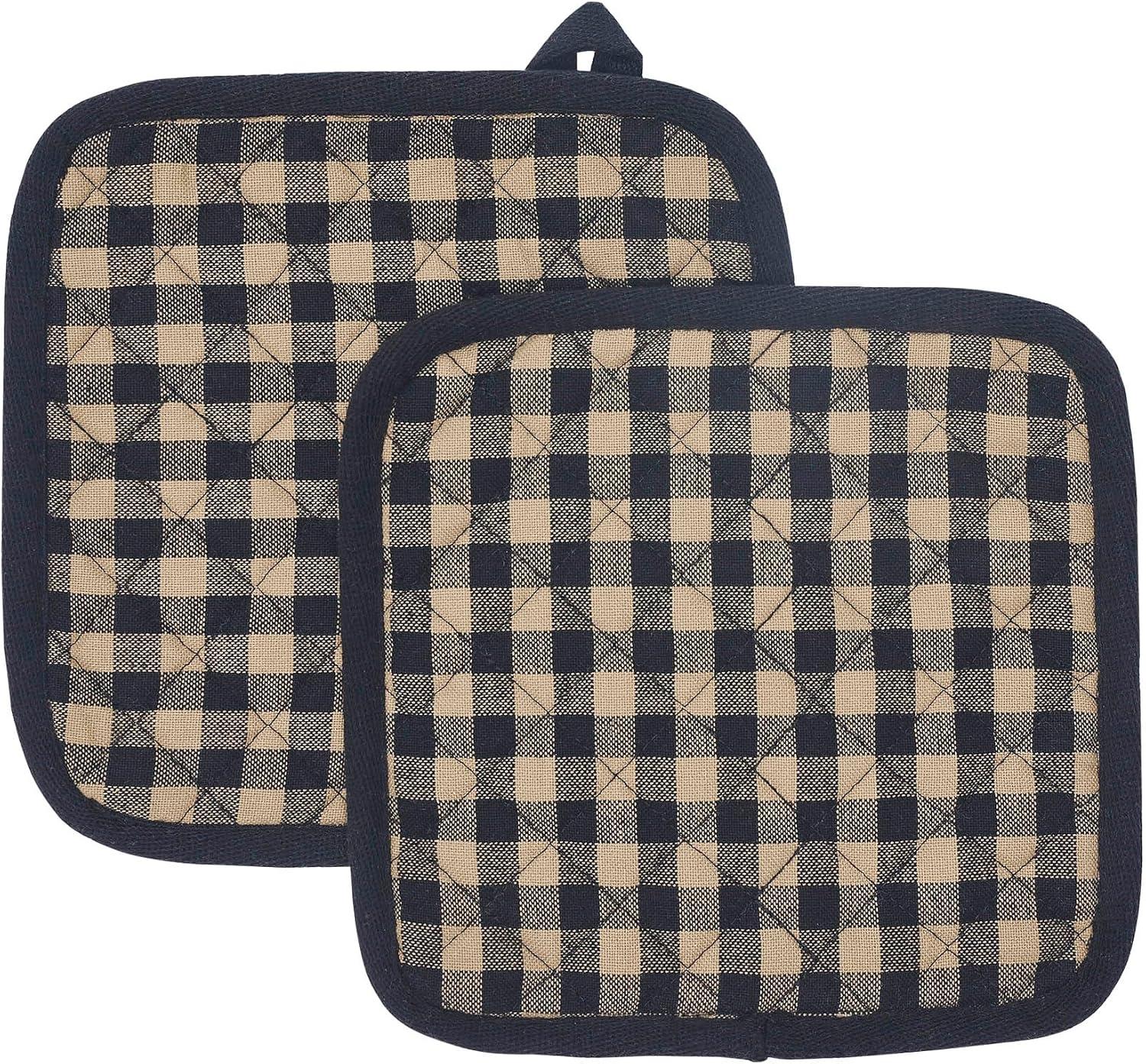 Country Black Check Cotton Pot Holder Set of 2