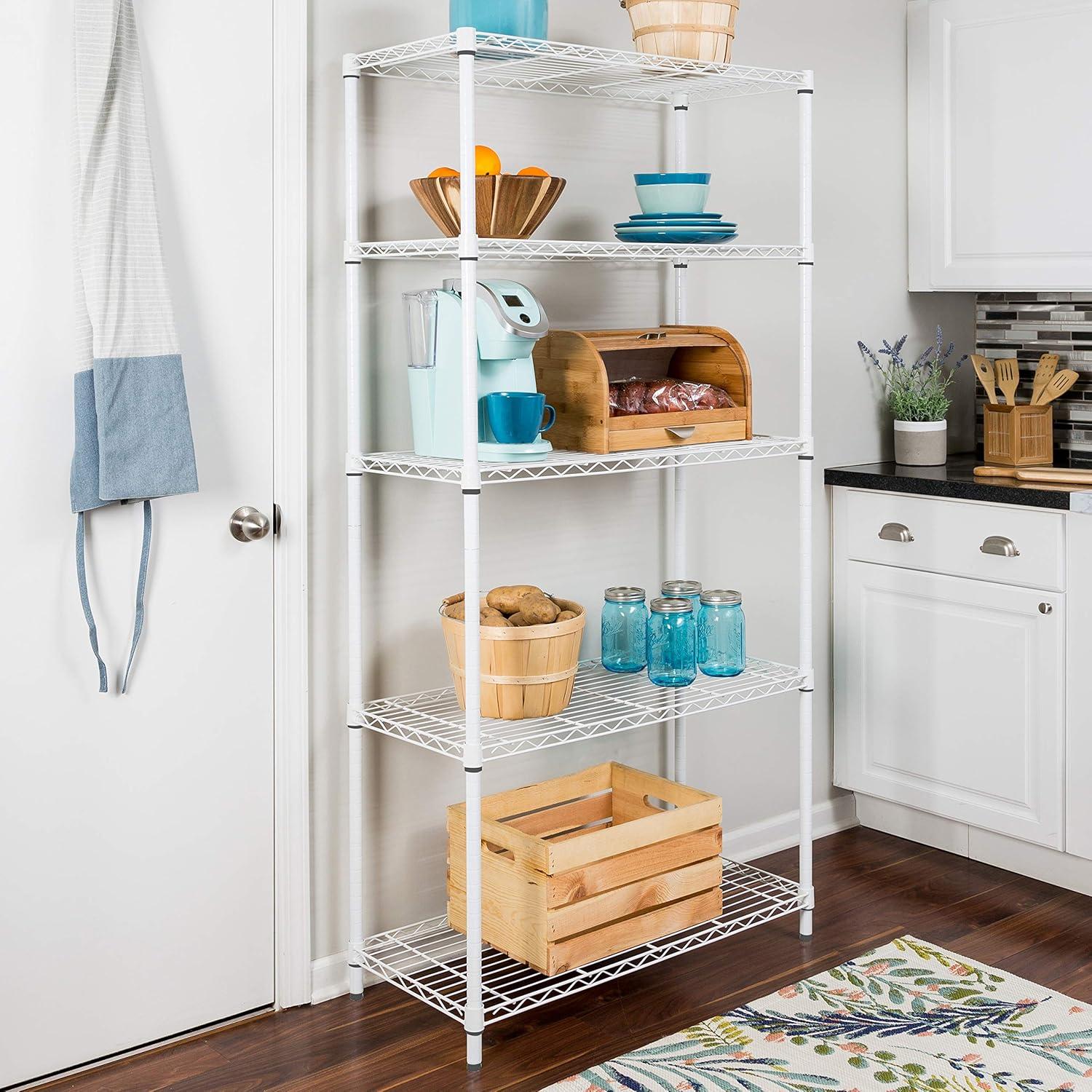 Honey-Can-Do 5-Tier Heavy-Duty Adjustable Shelving Unit With 350-lb Shelf Capacity, White,Shelves & Shelf Units White,Steel