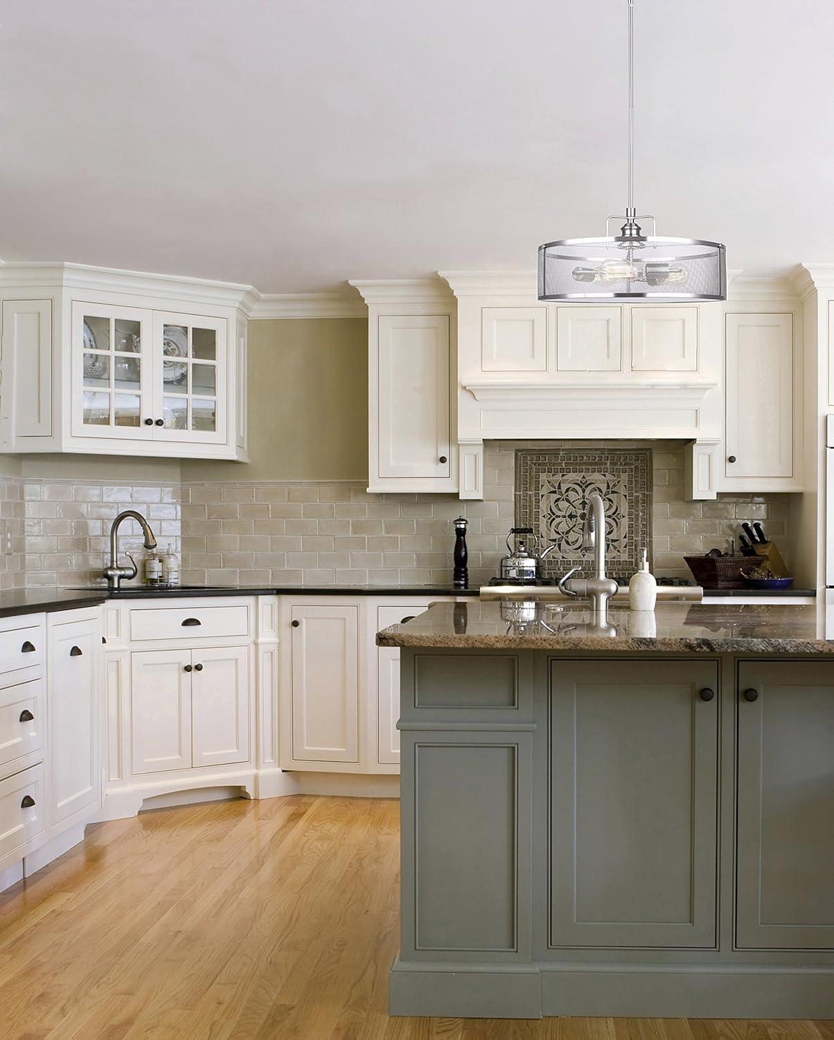 CANARM LTD ICH626A03BN20 Beckett 3 Bulb Rod Chandelier, Brushed Nickel with Metal Mesh Shade, 3 Light